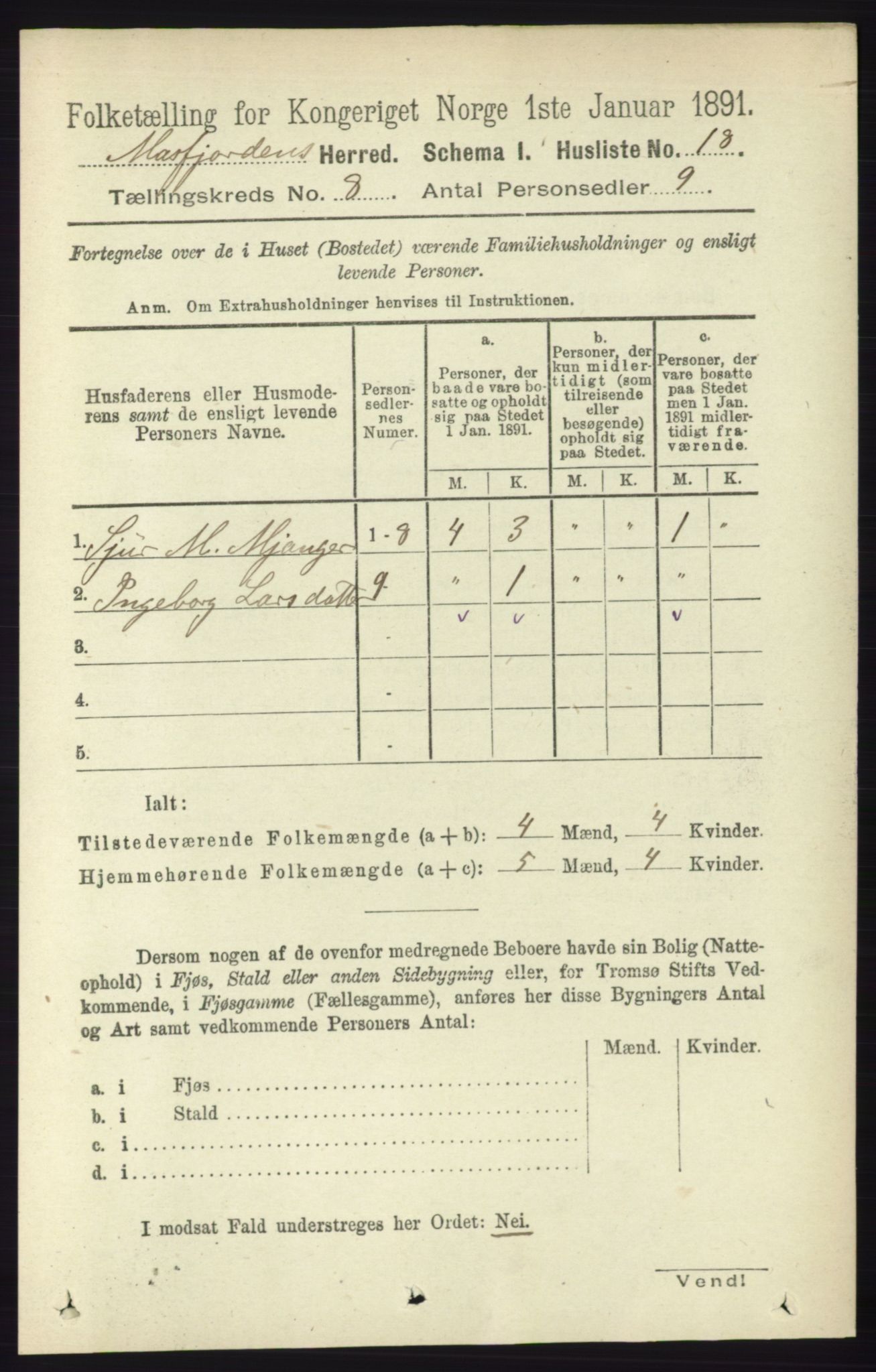 RA, 1891 census for 1266 Masfjorden, 1891, p. 1530