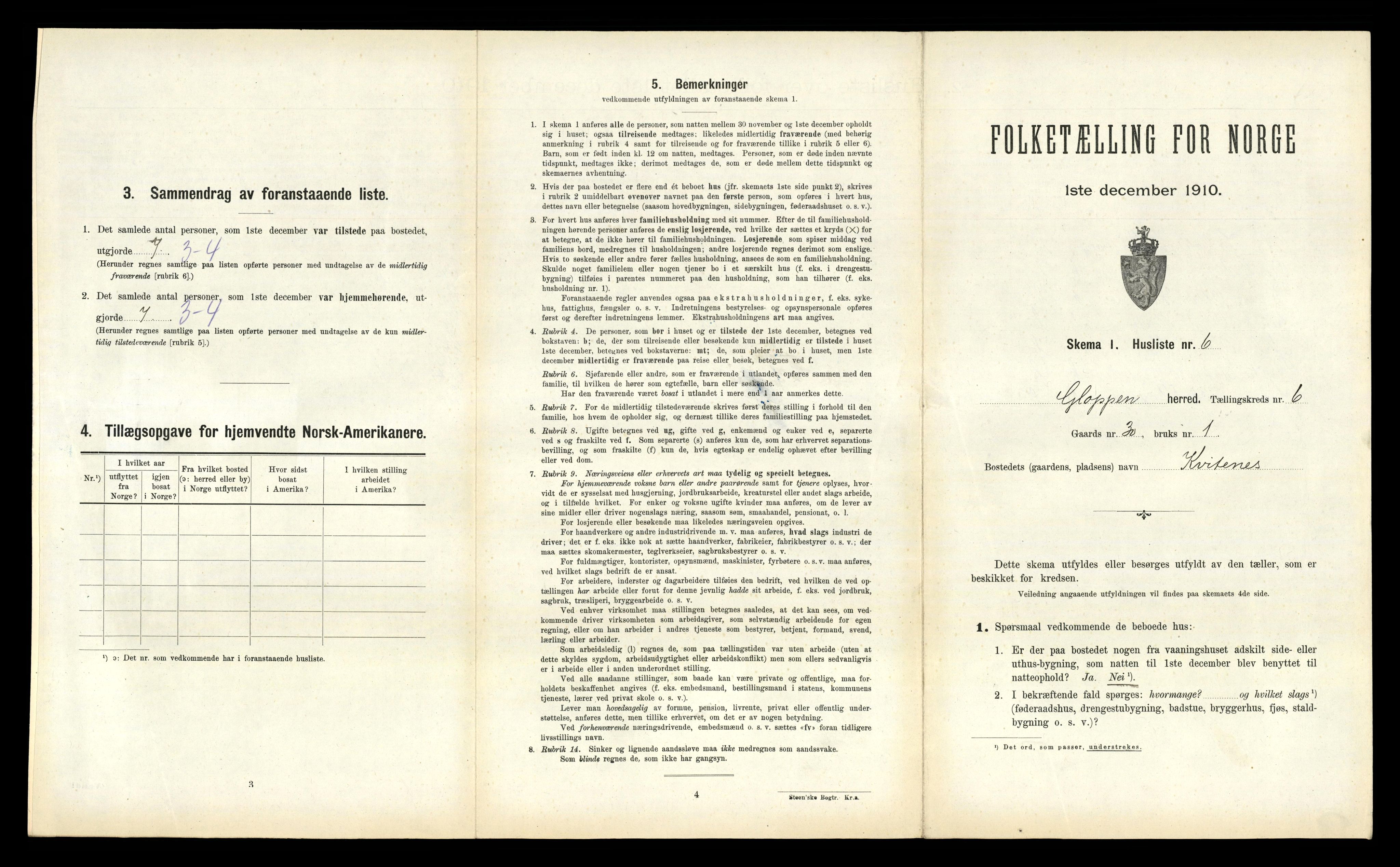 RA, 1910 census for Gloppen, 1910, p. 494