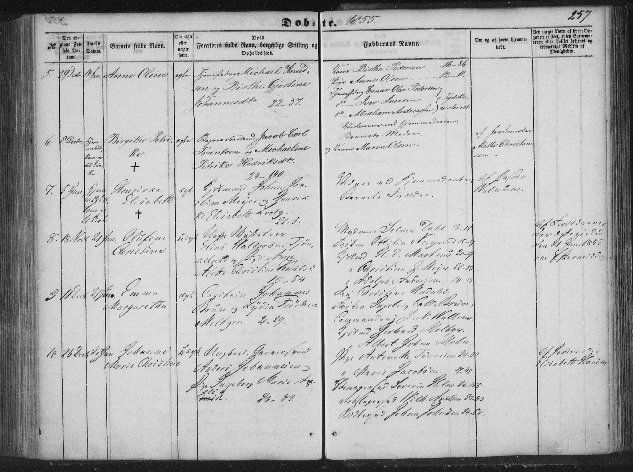 Korskirken sokneprestembete, AV/SAB-A-76101/H/Haa/L0017: Parish register (official) no. B 3, 1851-1857, p. 257