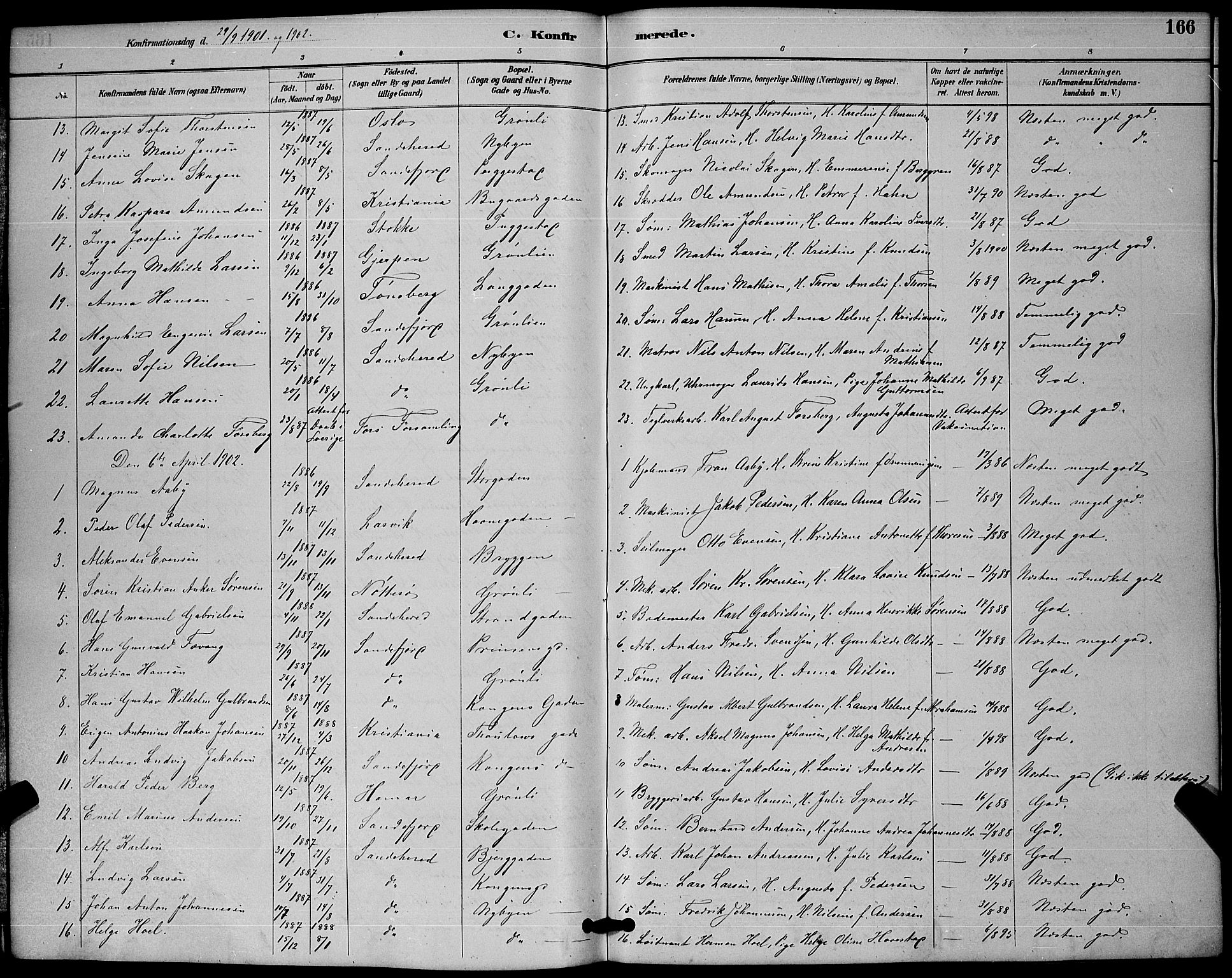 Sandefjord kirkebøker, SAKO/A-315/G/Ga/L0001: Parish register (copy) no. 1, 1885-1903, p. 166