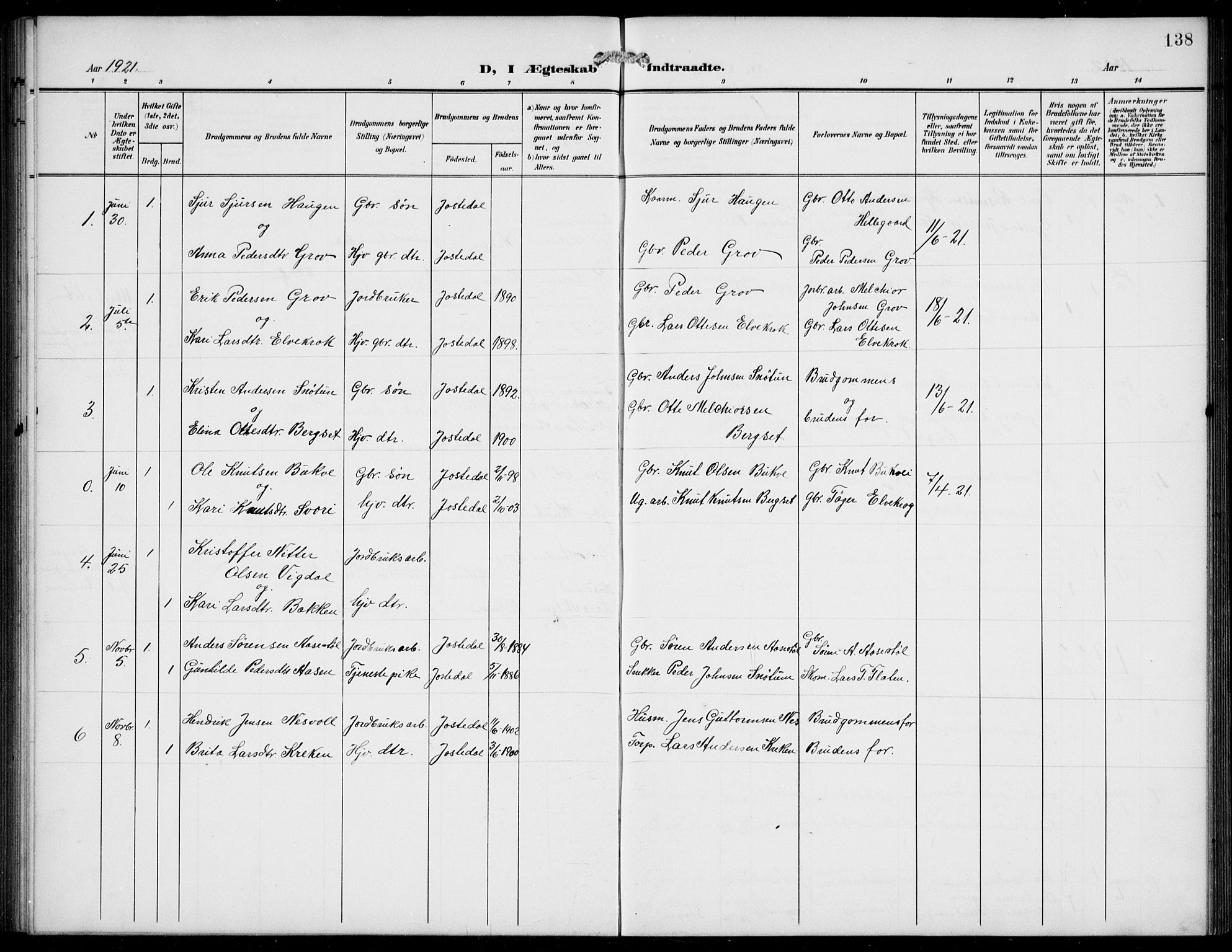 Jostedal sokneprestembete, AV/SAB-A-80601/H/Hab/Haba/L0002: Parish register (copy) no. A 2, 1907-1931, p. 138