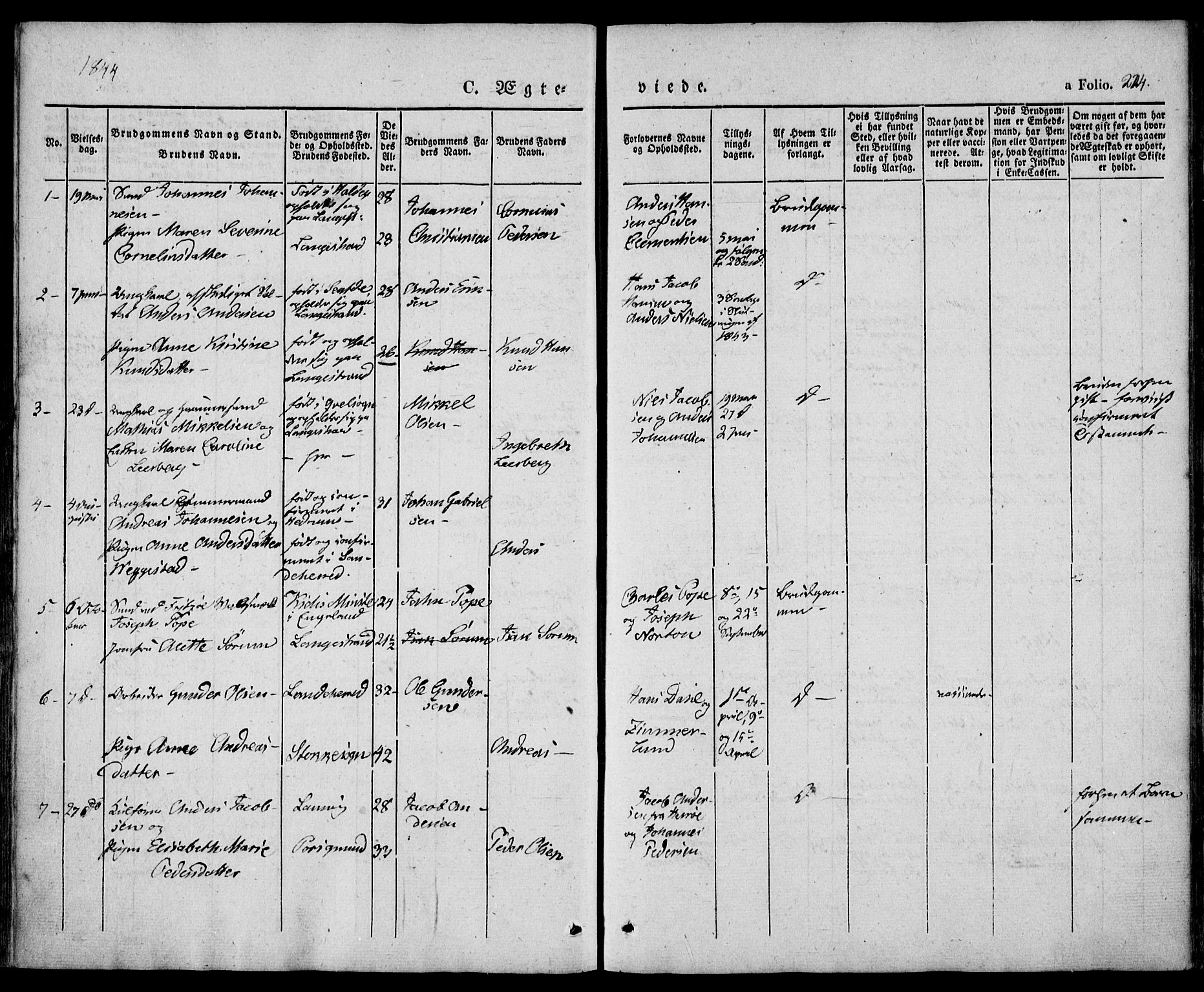 Larvik kirkebøker, AV/SAKO-A-352/F/Fb/L0003: Parish register (official) no. II 3, 1842-1856, p. 224