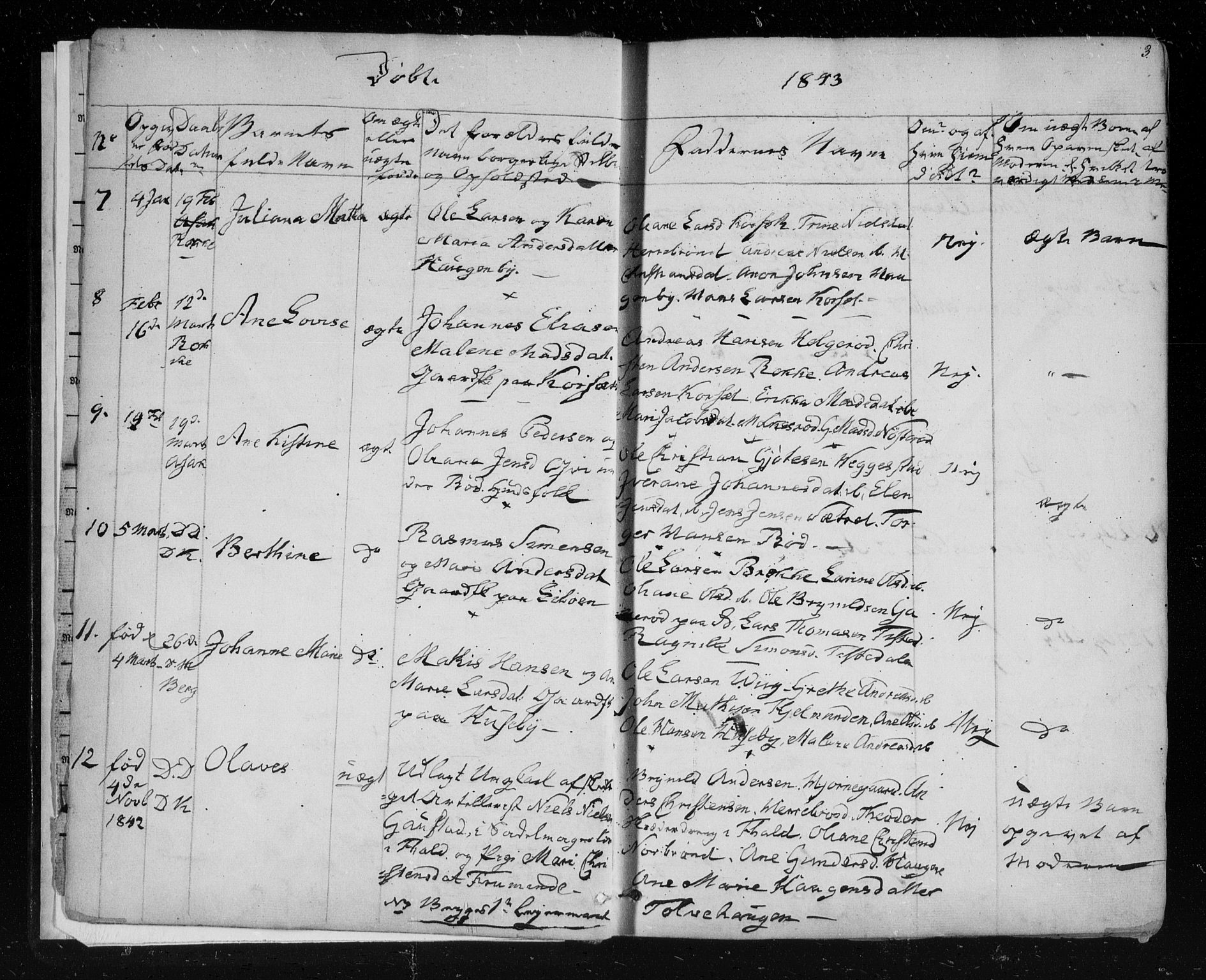 Berg prestekontor Kirkebøker, AV/SAO-A-10902/F/Fa/L0004: Parish register (official) no. I 4, 1843-1860, p. 3