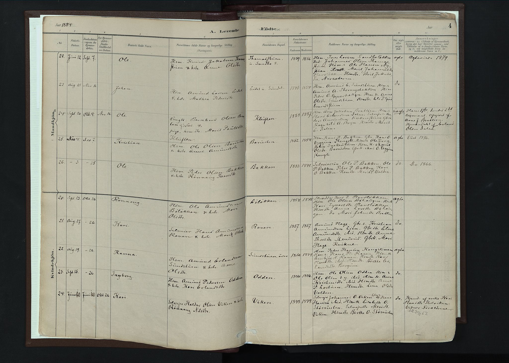 Nord-Fron prestekontor, AV/SAH-PREST-080/H/Ha/Haa/L0004: Parish register (official) no. 4, 1884-1914, p. 4