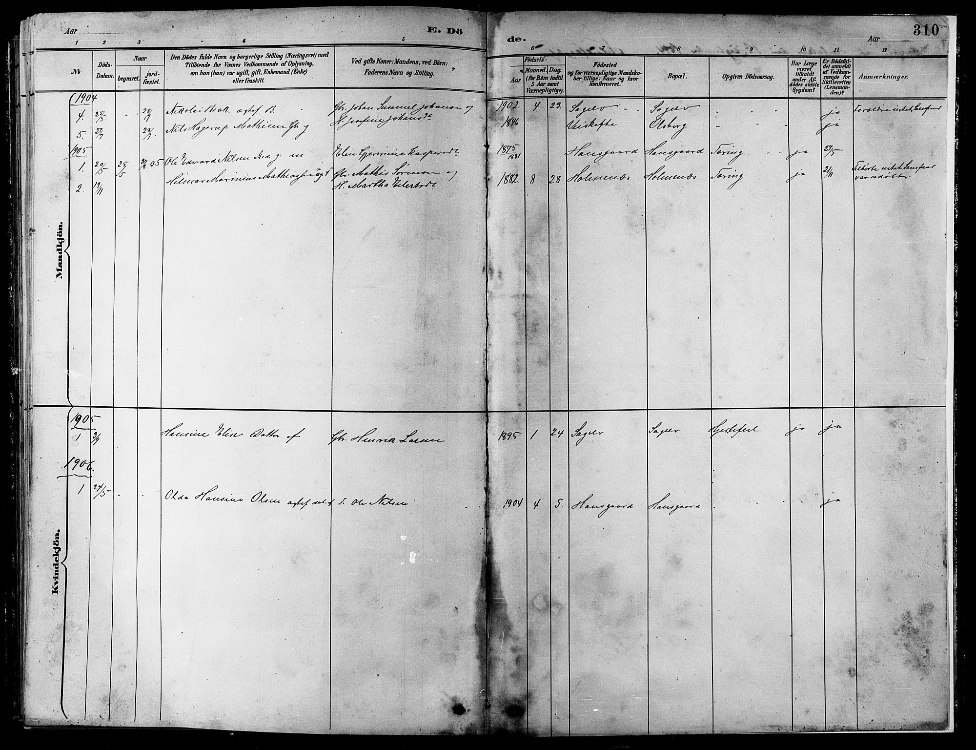 Balsfjord sokneprestembete, AV/SATØ-S-1303/G/Gab/L0008klokker: Parish register (copy) no. 8, 1890-1906, p. 310