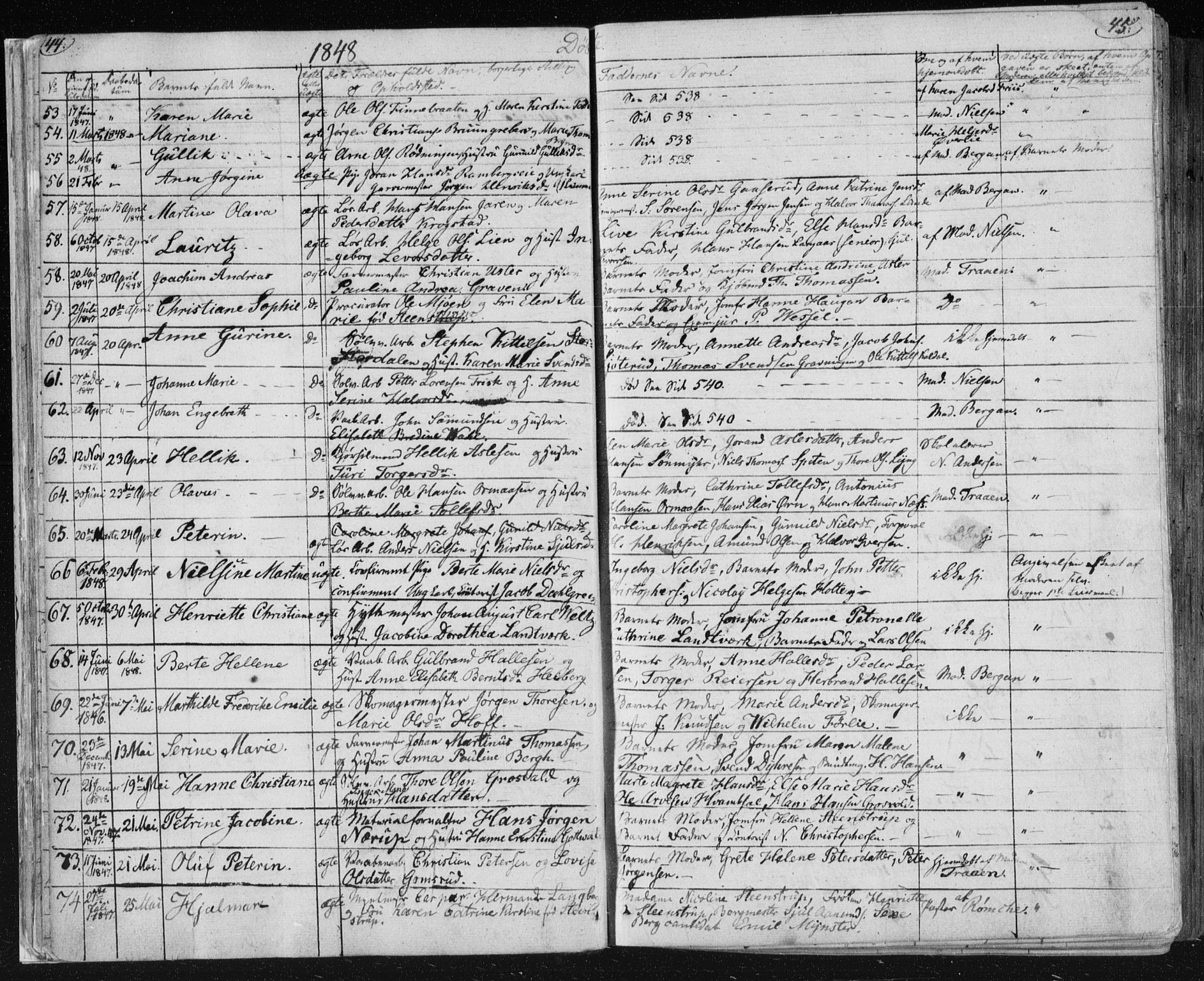 Kongsberg kirkebøker, AV/SAKO-A-22/F/Fa/L0009: Parish register (official) no. I 9, 1839-1858, p. 44-45