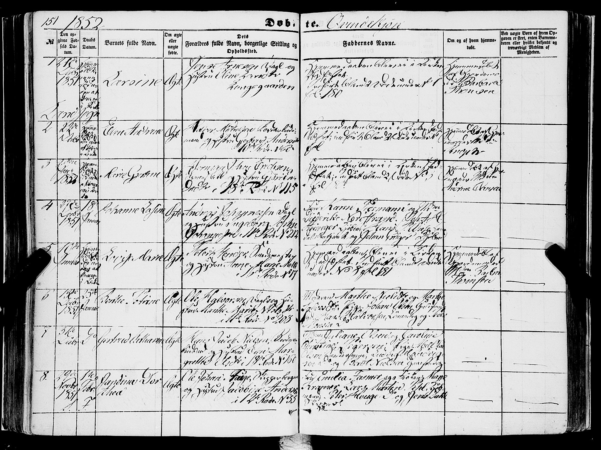 Domkirken sokneprestembete, SAB/A-74801/H/Haa/L0020: Parish register (official) no. B 3, 1851-1859, p. 151