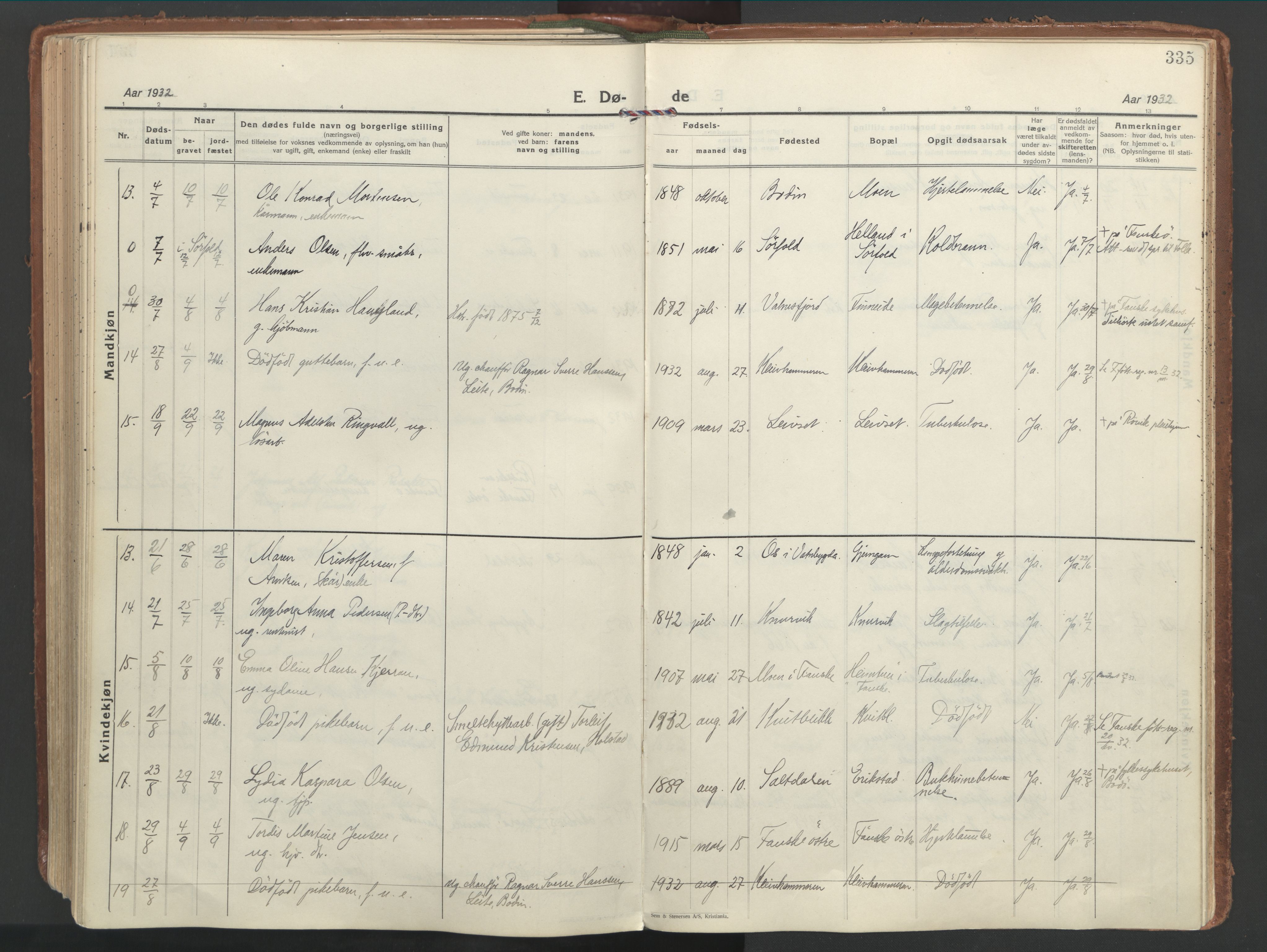 Ministerialprotokoller, klokkerbøker og fødselsregistre - Nordland, AV/SAT-A-1459/849/L0699: Parish register (official) no. 849A10, 1924-1937, p. 335