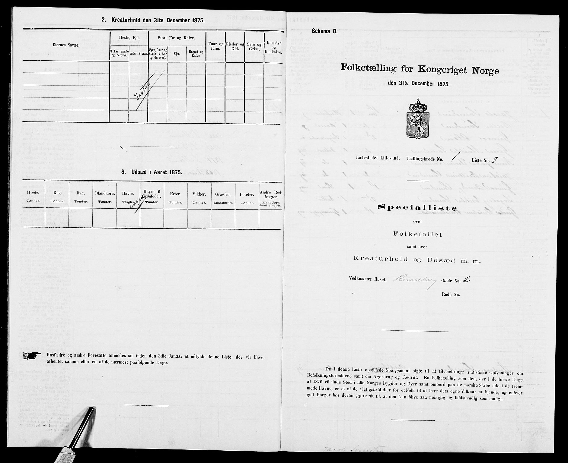 SAK, 1875 census for 0905B Vestre Moland/Lillesand, 1875, p. 13