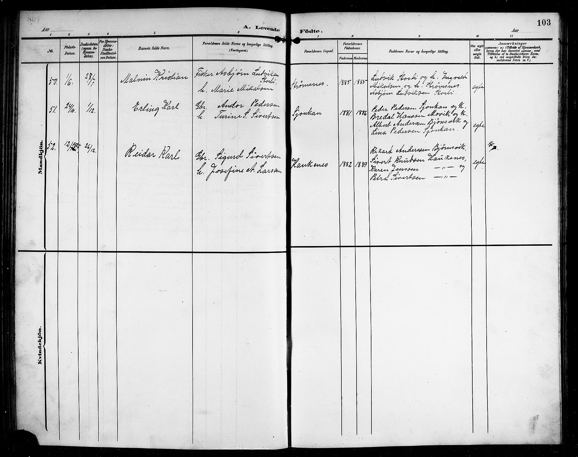 Ministerialprotokoller, klokkerbøker og fødselsregistre - Nordland, AV/SAT-A-1459/854/L0786: Parish register (copy) no. 854C02, 1901-1912, p. 103