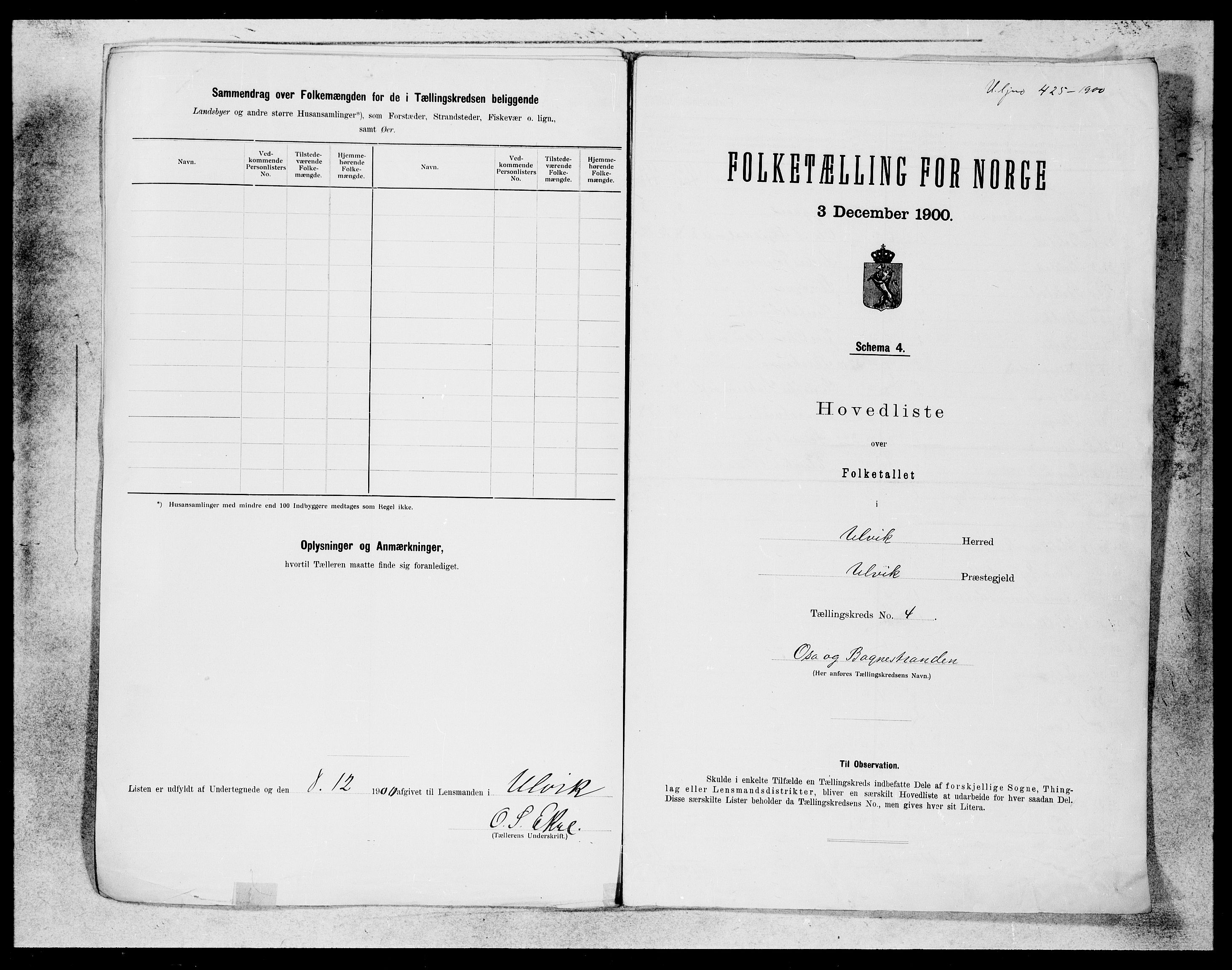 SAB, 1900 census for Ulvik, 1900, p. 9