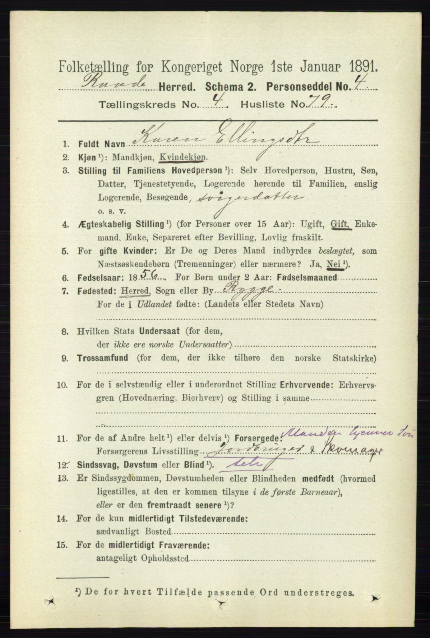 RA, 1891 census for 0135 Råde, 1891, p. 2336