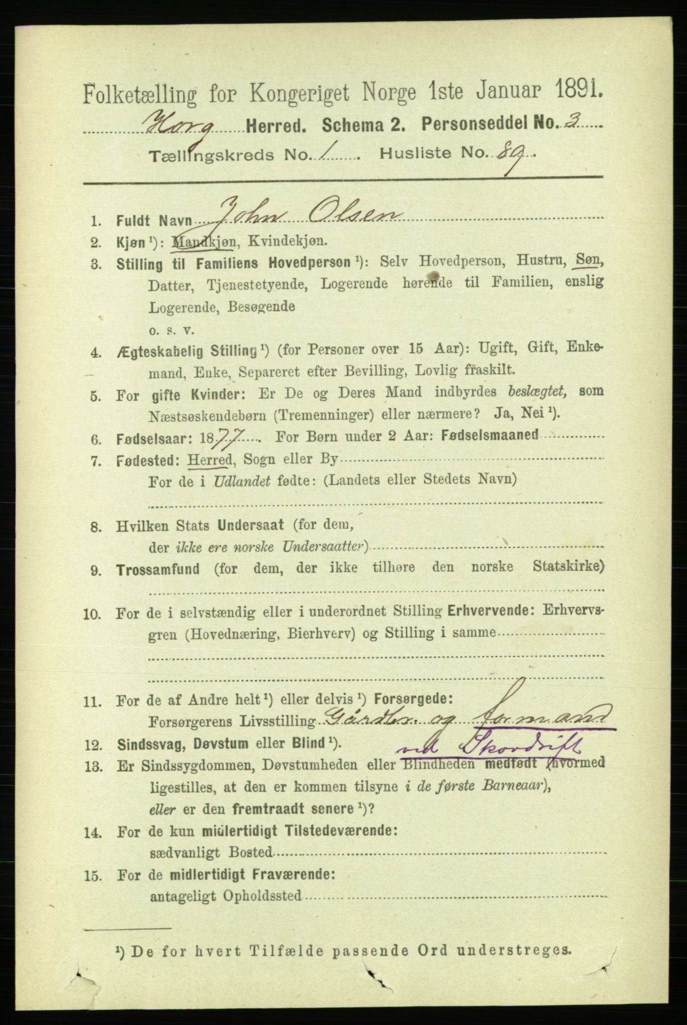 RA, 1891 census for 1650 Horg, 1891, p. 588