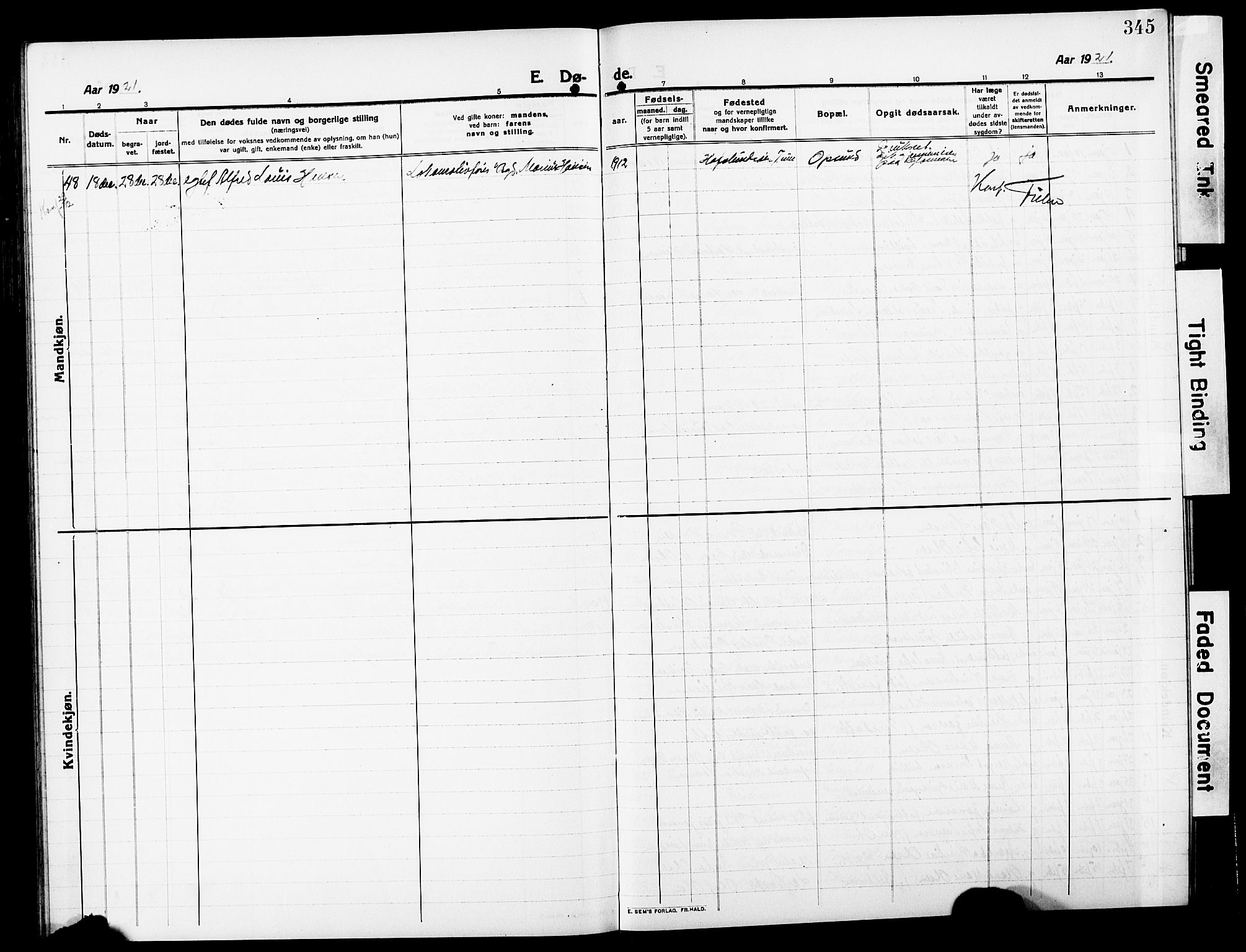 Sarpsborg prestekontor Kirkebøker, AV/SAO-A-2006/G/Ga/L0002: Parish register (copy) no. 2, 1912-1931, p. 345