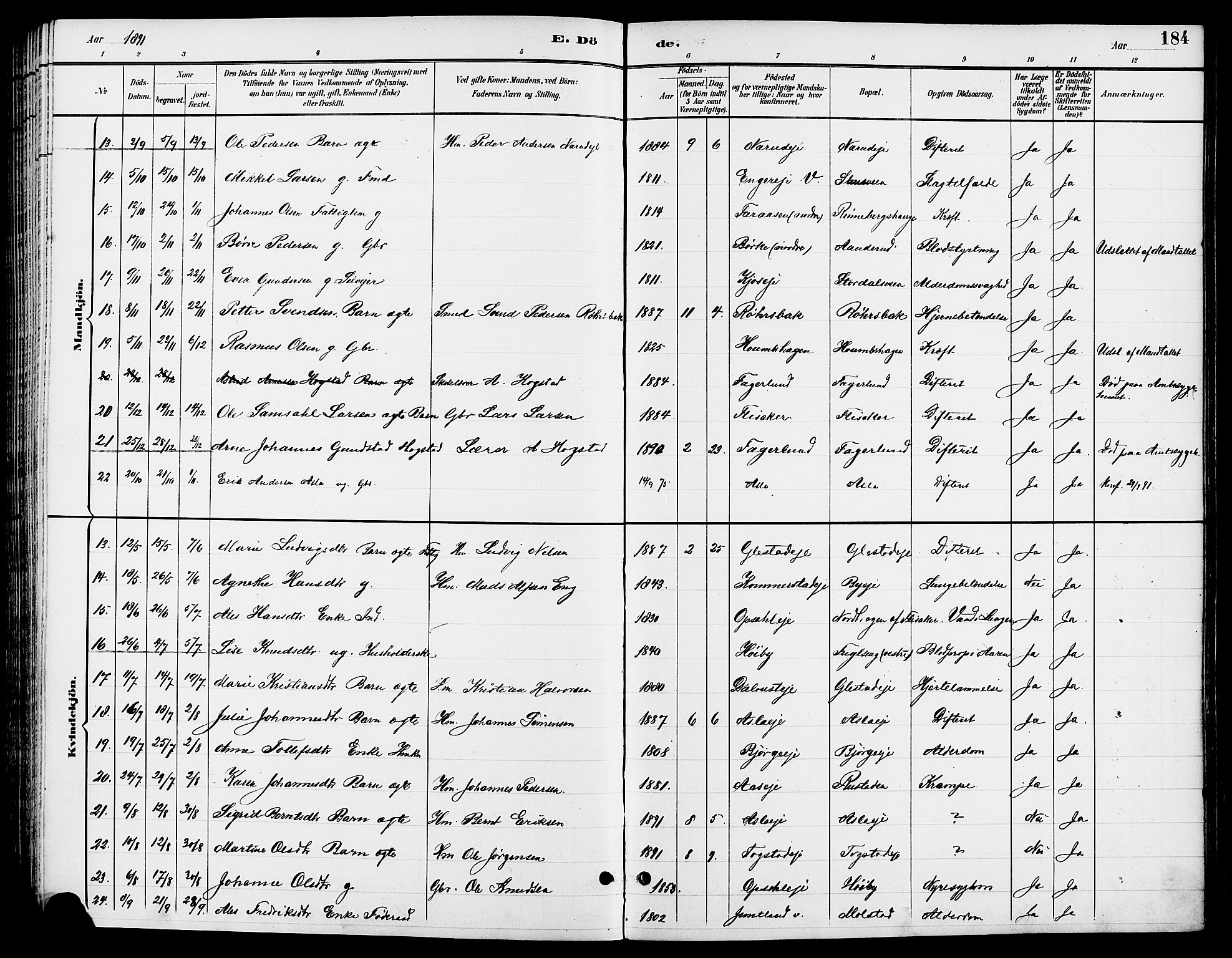 Ringsaker prestekontor, AV/SAH-PREST-014/L/La/L0014: Parish register (copy) no. 14, 1891-1904, p. 184