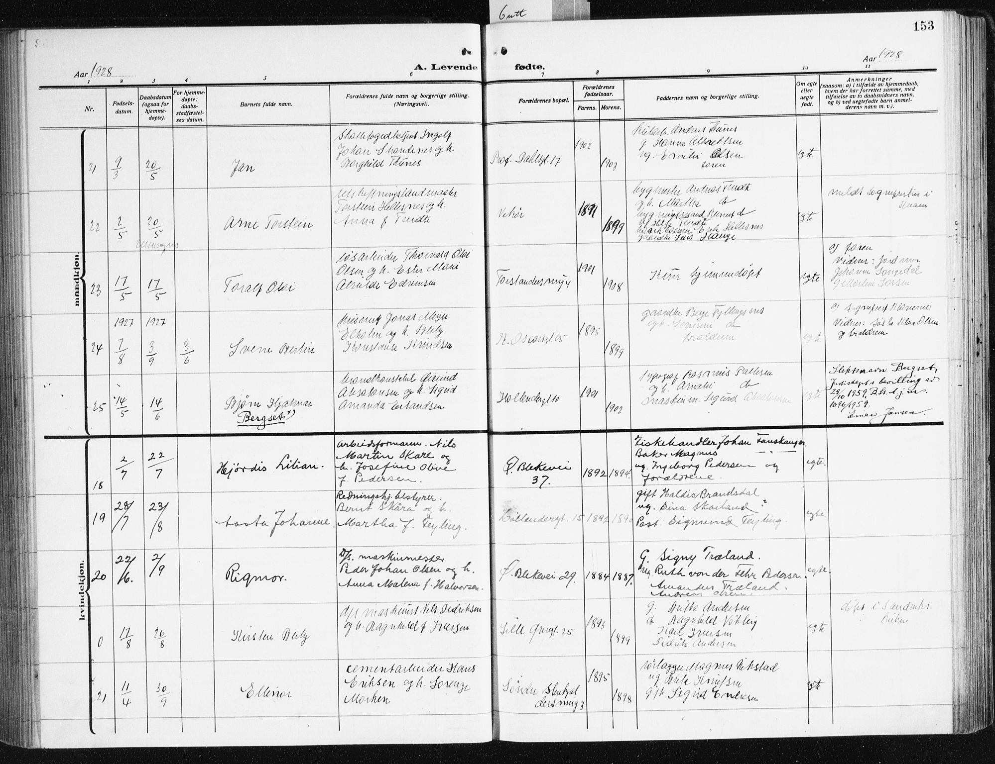Korskirken sokneprestembete, AV/SAB-A-76101/H/Hab: Parish register (copy) no. B 12, 1917-1942, p. 153