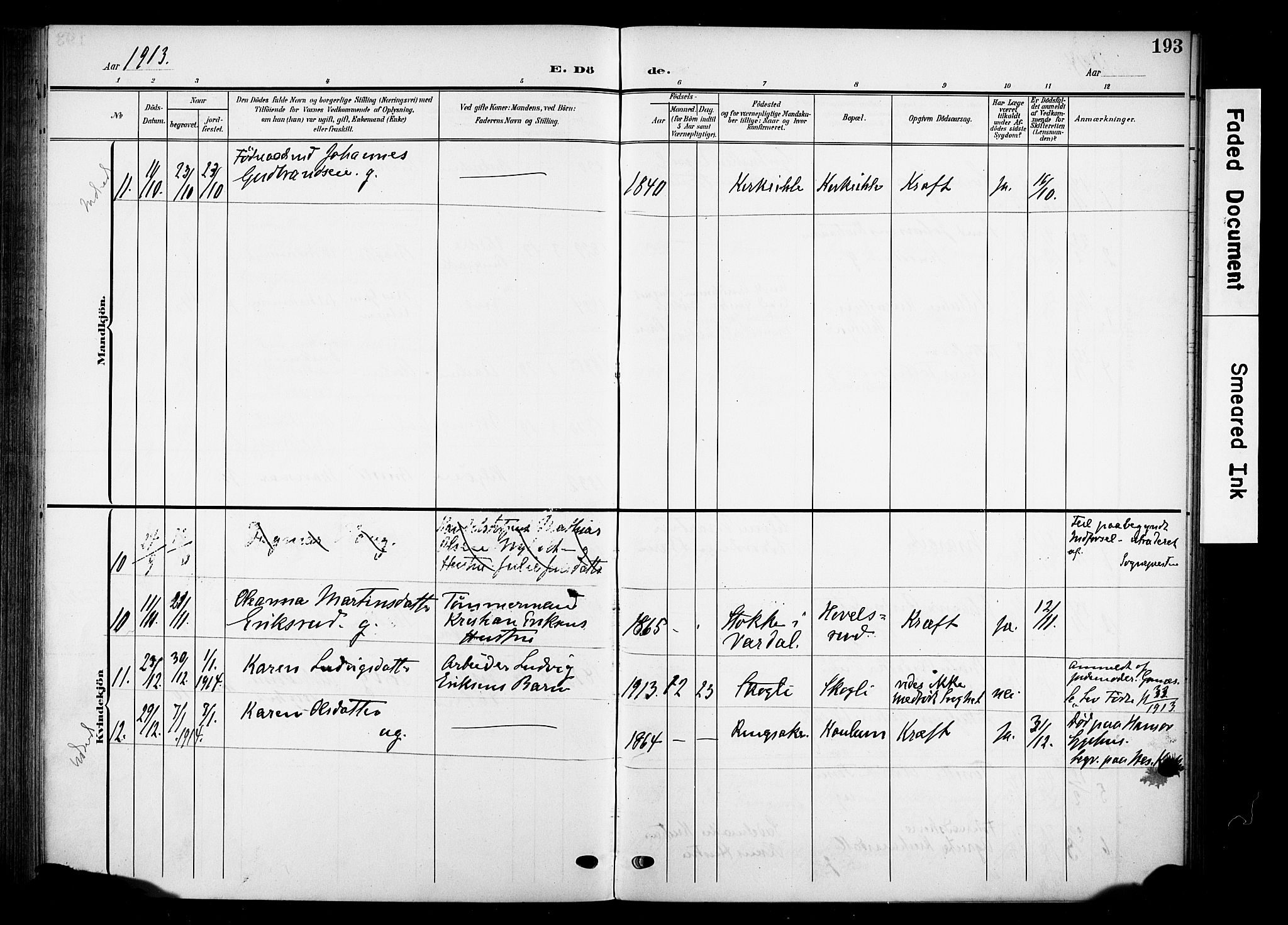 Nes prestekontor, Hedmark, SAH/PREST-020/K/Ka/L0013: Parish register (official) no. 13, 1906-1924, p. 193