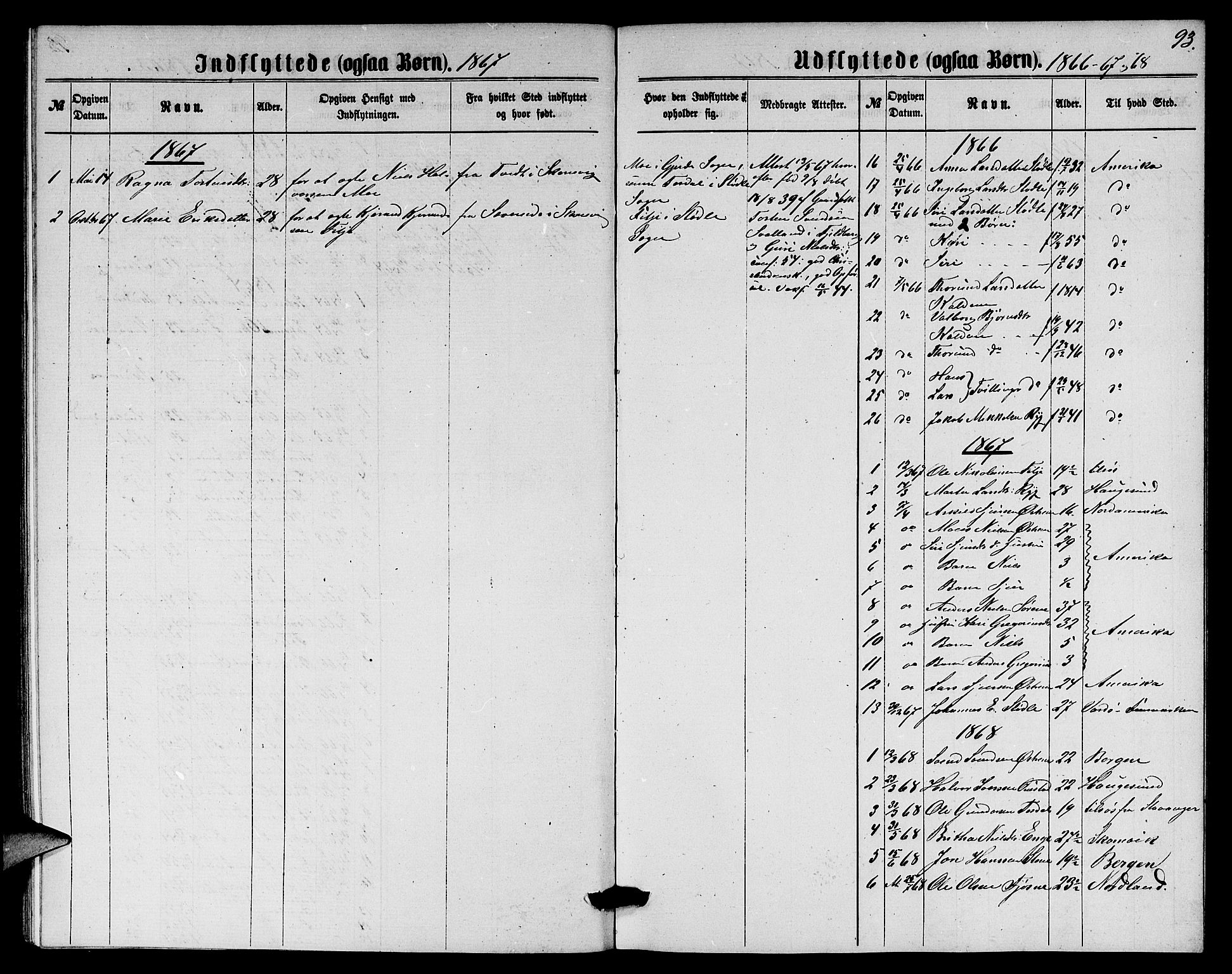 Etne sokneprestembete, SAB/A-75001/H/Hab: Parish register (copy) no. A 3, 1863-1873, p. 93
