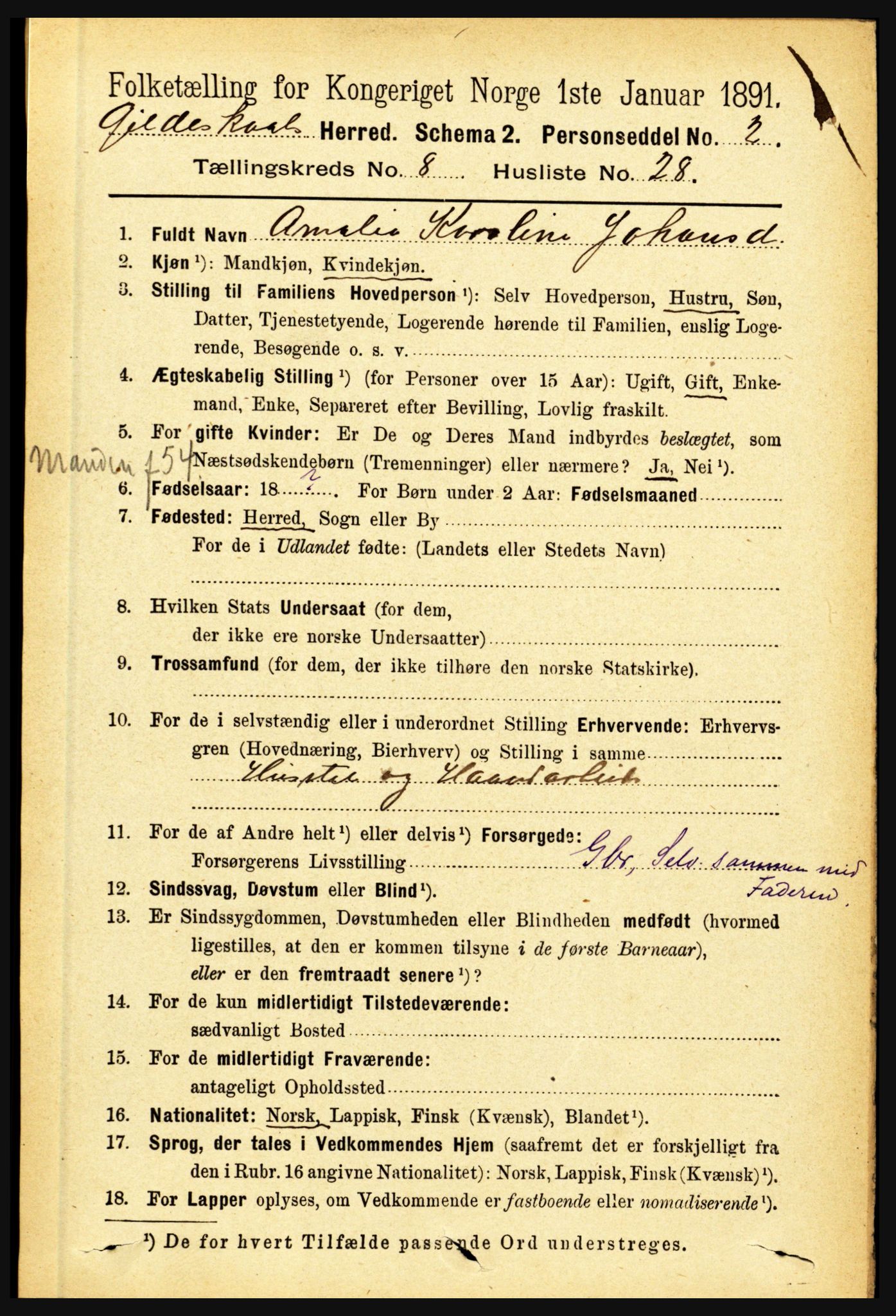 RA, 1891 census for 1838 Gildeskål, 1891, p. 2648