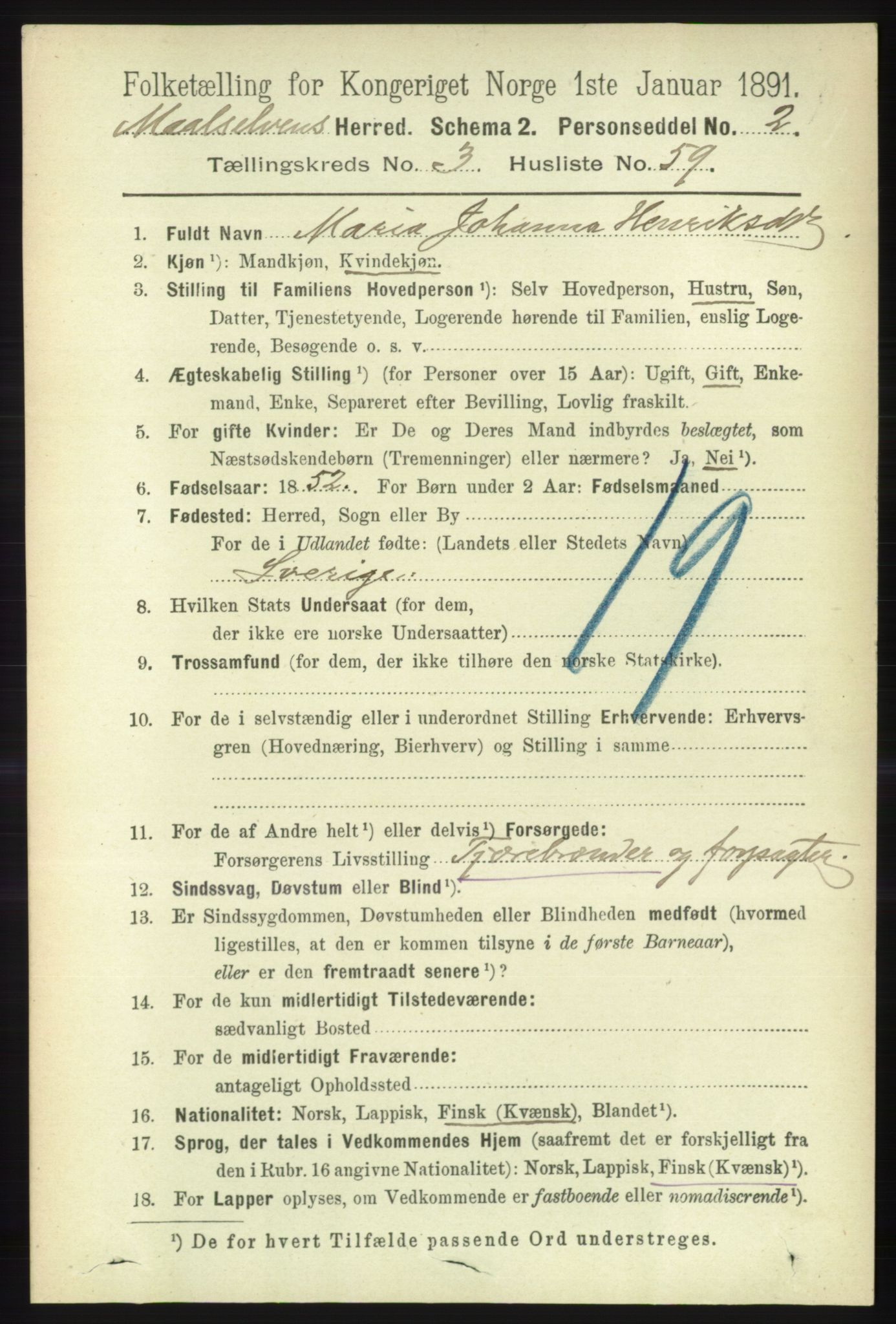 RA, 1891 census for 1924 Målselv, 1891, p. 1007