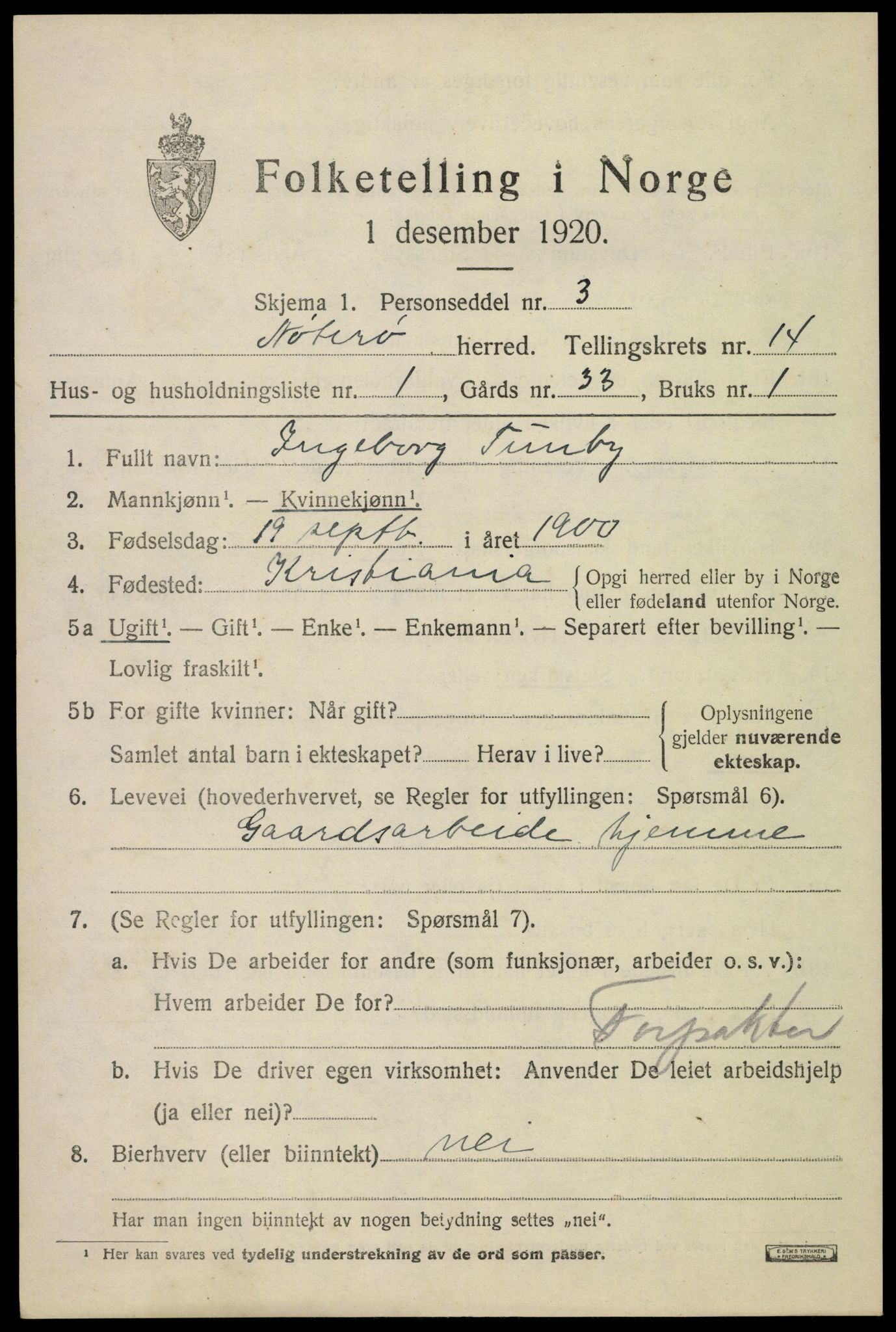 SAKO, 1920 census for Nøtterøy, 1920, p. 16287