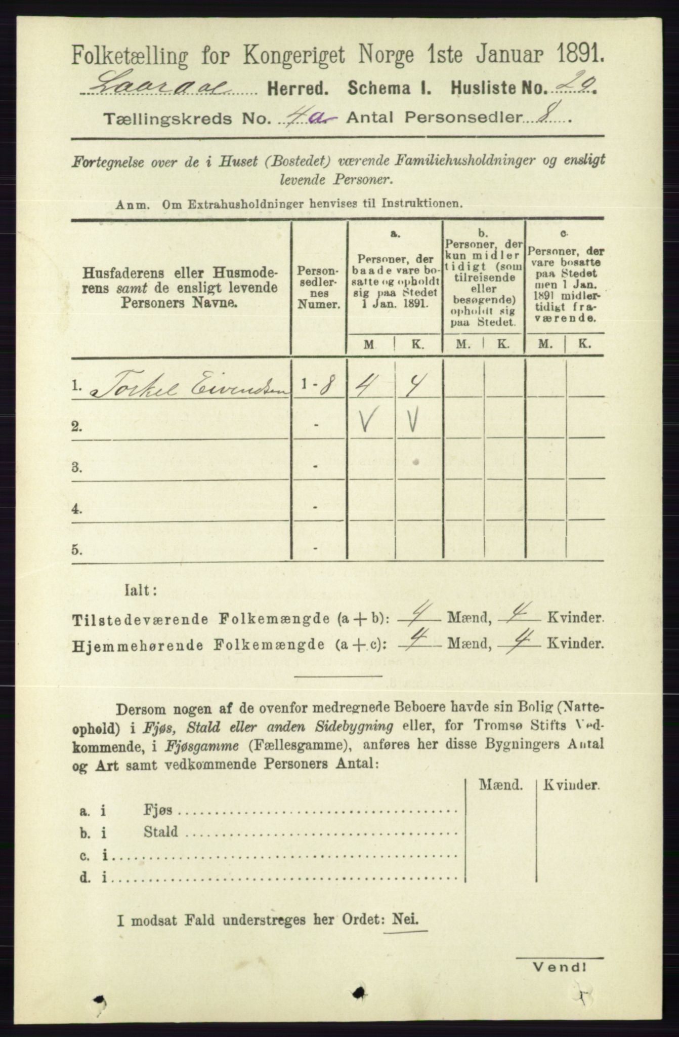 RA, 1891 census for 0833 Lårdal, 1891, p. 1020