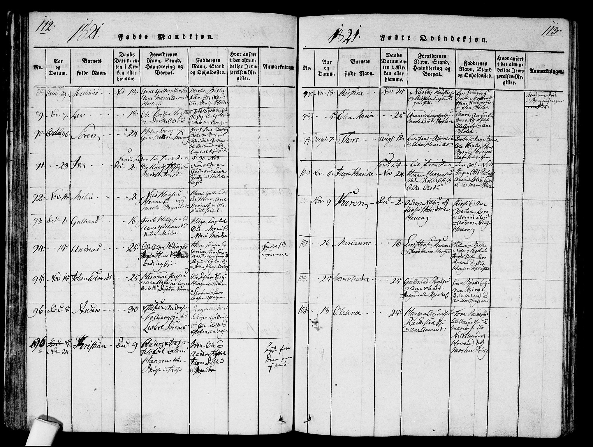 Nes prestekontor Kirkebøker, AV/SAO-A-10410/G/Ga/L0001: Parish register (copy) no. I 1, 1815-1835, p. 112-113