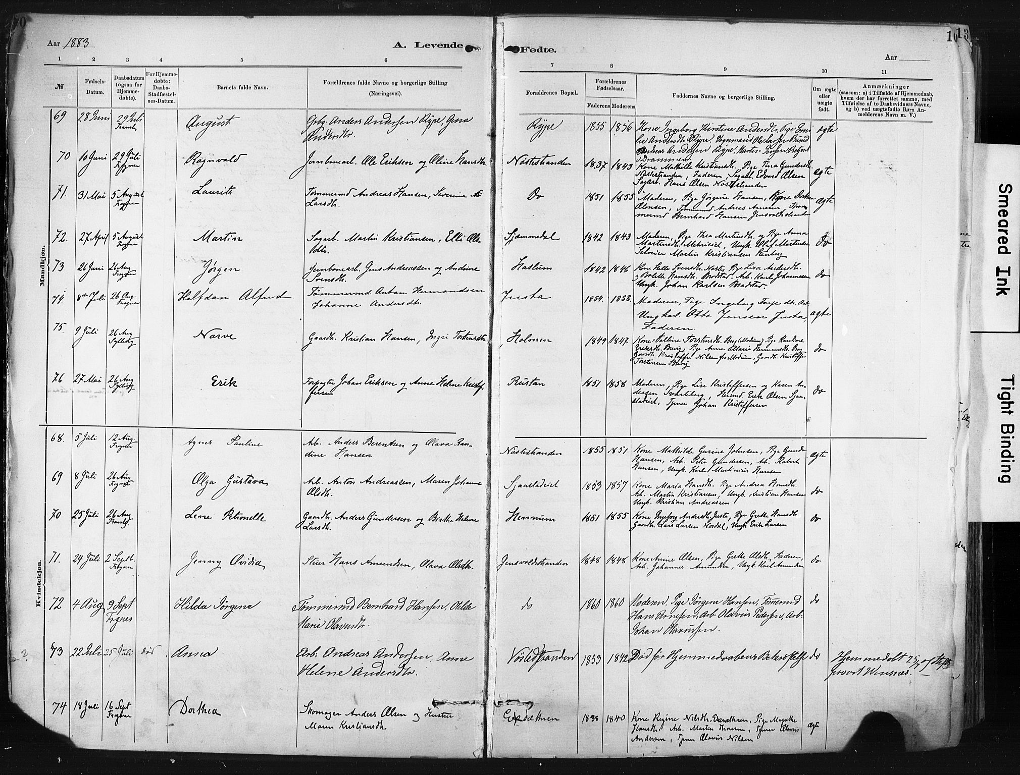 Lier kirkebøker, SAKO/A-230/F/Fa/L0015: Parish register (official) no. I 15, 1883-1894, p. 10