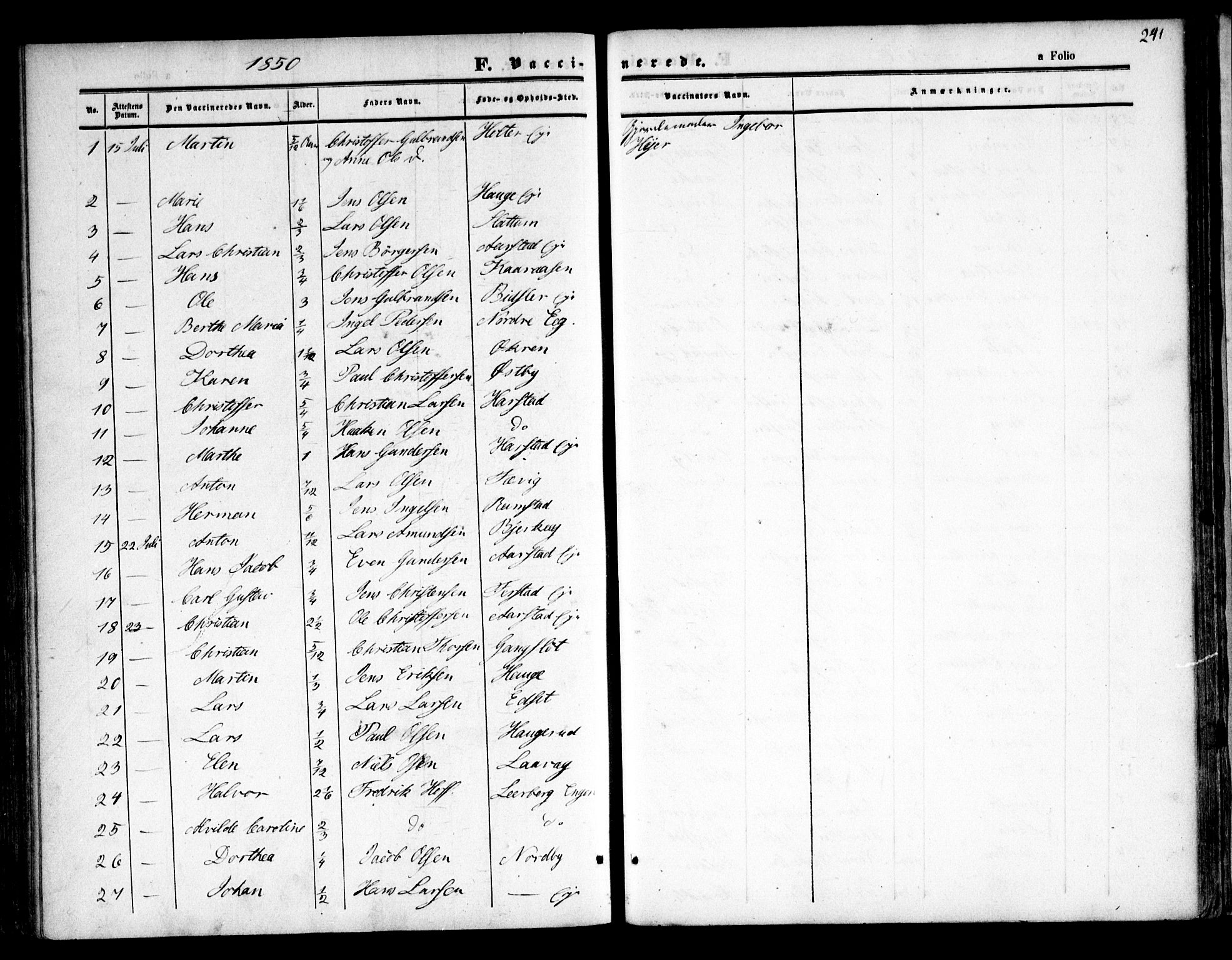 Nannestad prestekontor Kirkebøker, SAO/A-10414a/F/Fa/L0011: Parish register (official) no. I 11, 1850-1859, p. 241