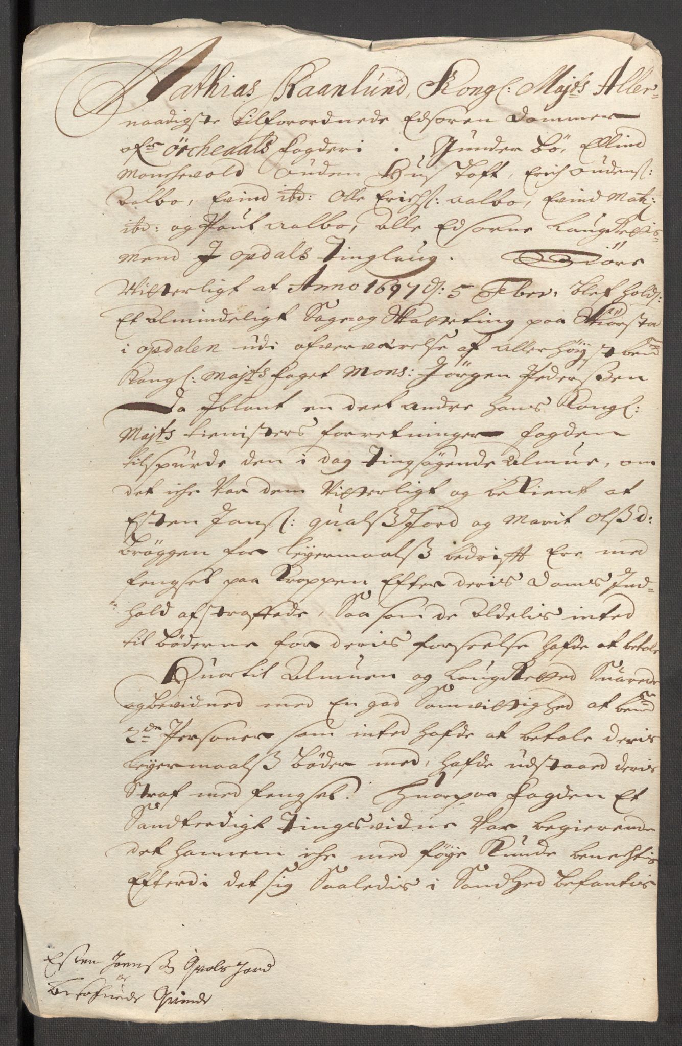 Rentekammeret inntil 1814, Reviderte regnskaper, Fogderegnskap, RA/EA-4092/R60/L3946: Fogderegnskap Orkdal og Gauldal, 1696, p. 200