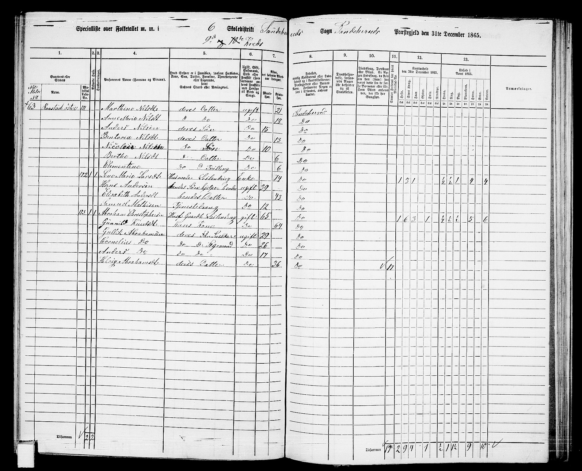 RA, 1865 census for Sandeherred/Sandeherred, 1865, p. 162