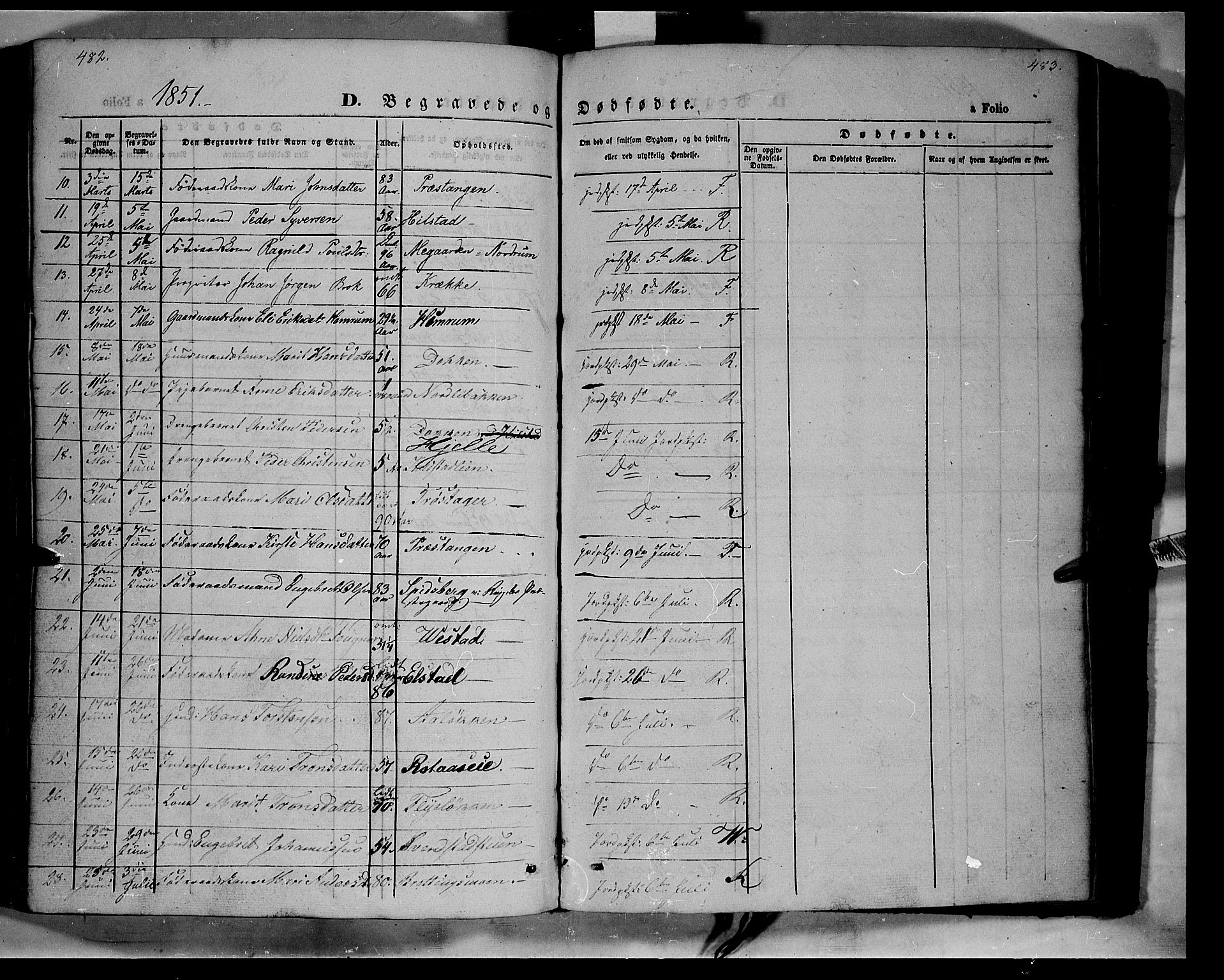 Ringebu prestekontor, SAH/PREST-082/H/Ha/Haa/L0006: Parish register (official) no. 6, 1848-1859, p. 482-483