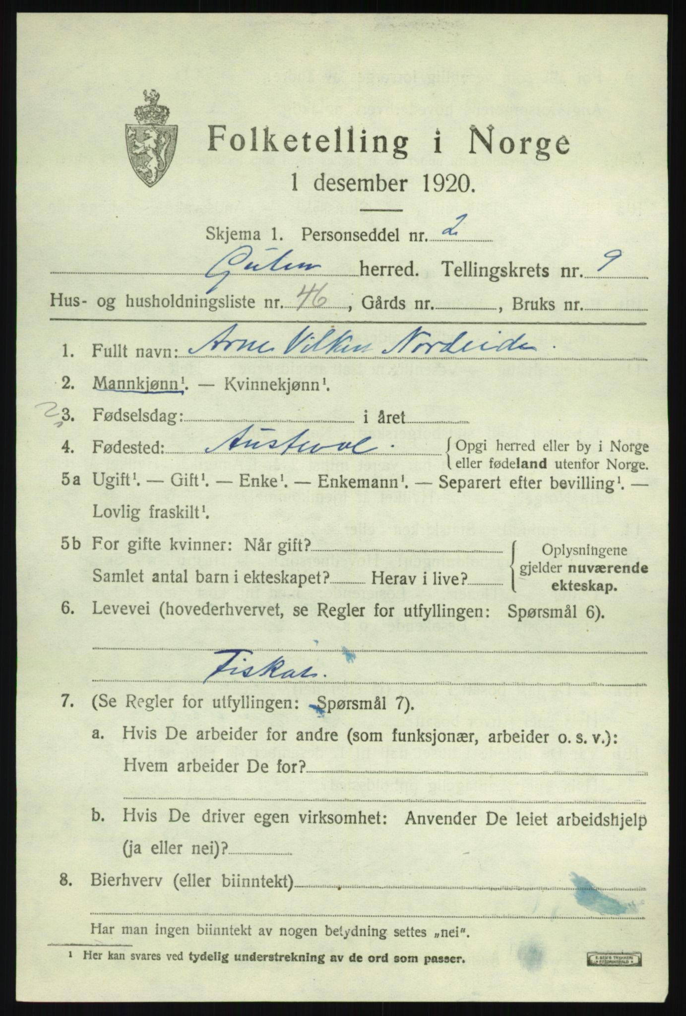 SAB, 1920 census for Gulen, 1920, p. 4543