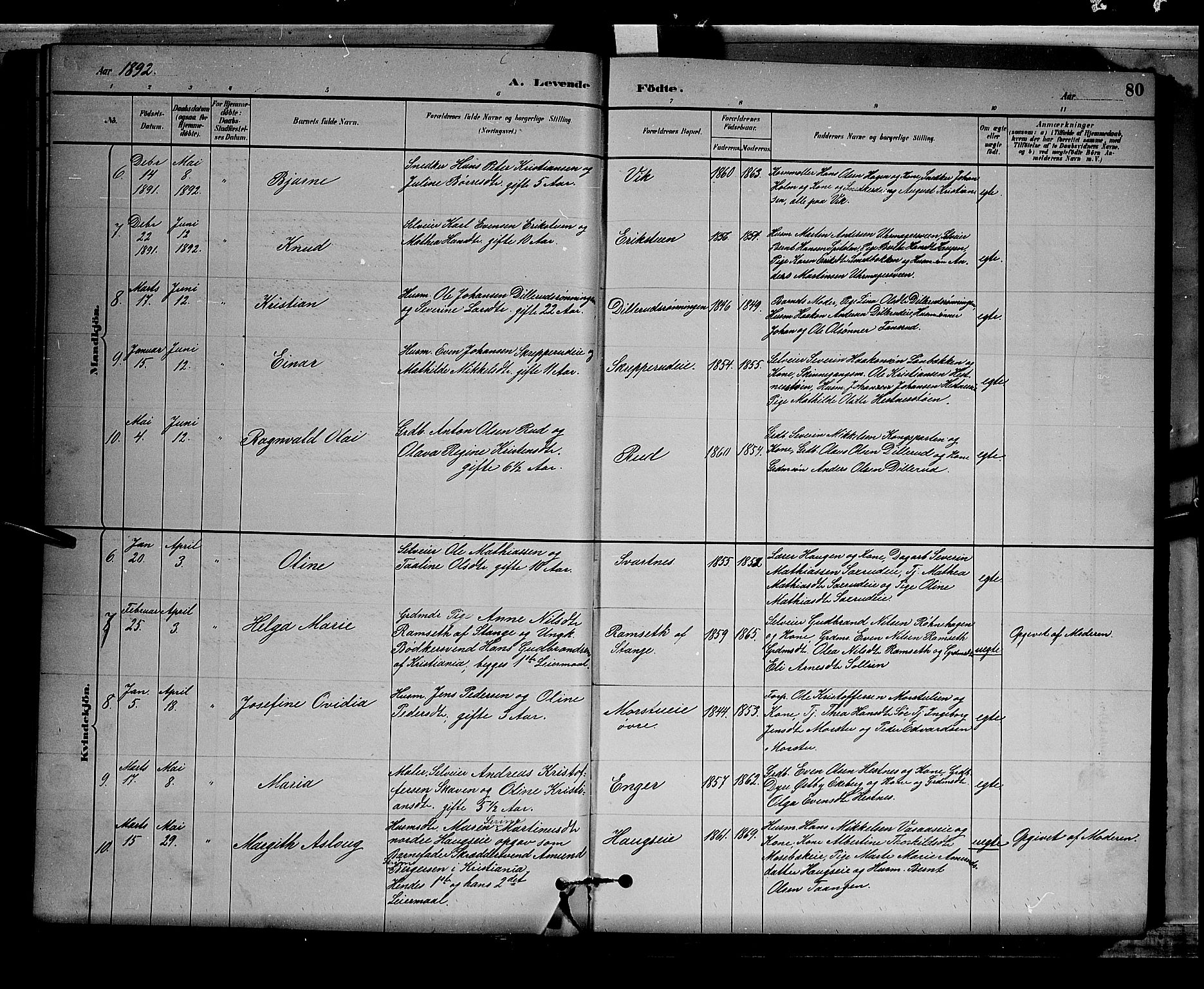 Stange prestekontor, AV/SAH-PREST-002/L/L0008: Parish register (copy) no. 8, 1882-1895, p. 80