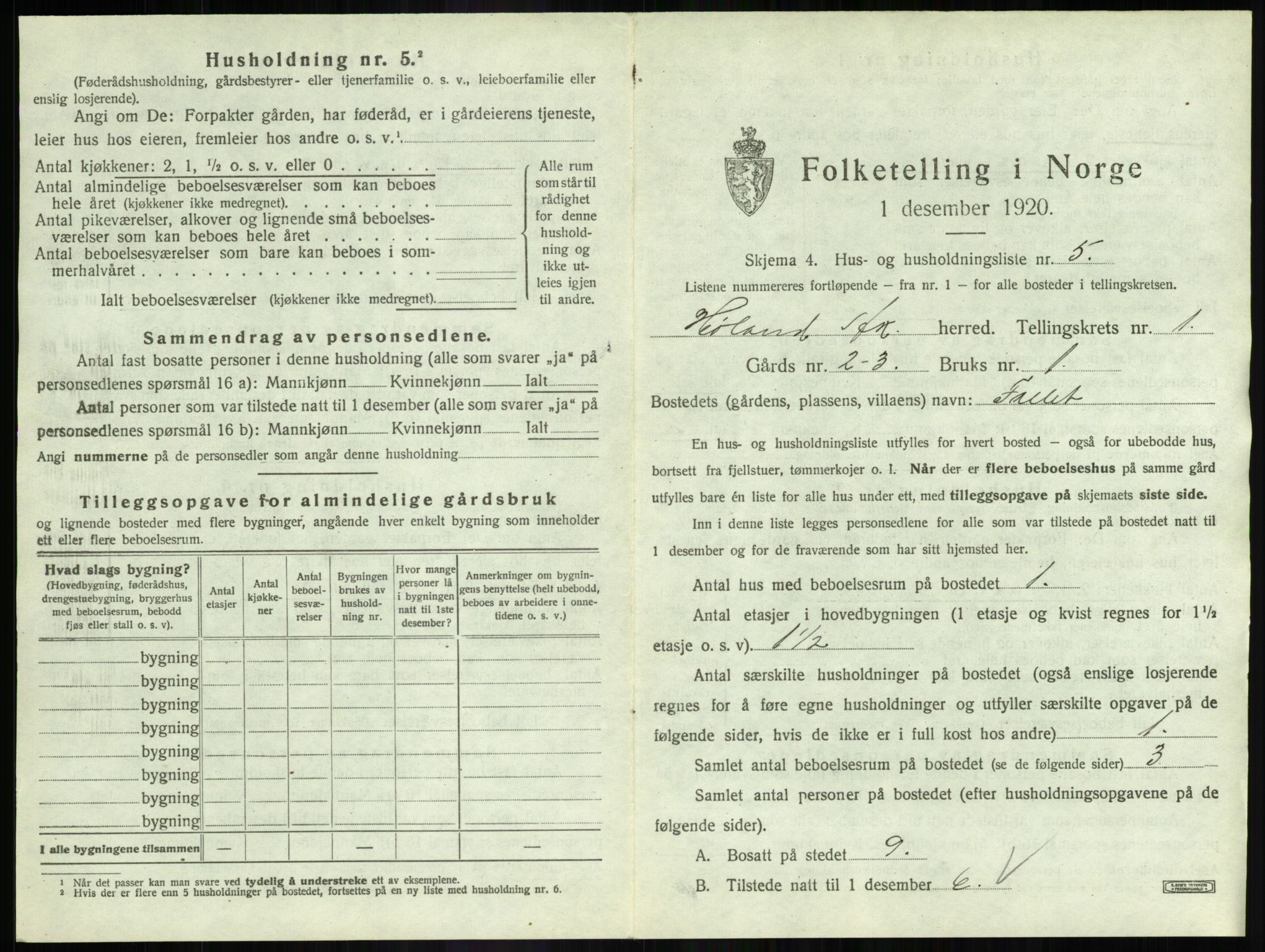 SAO, 1920 census for Høland, 1920, p. 71