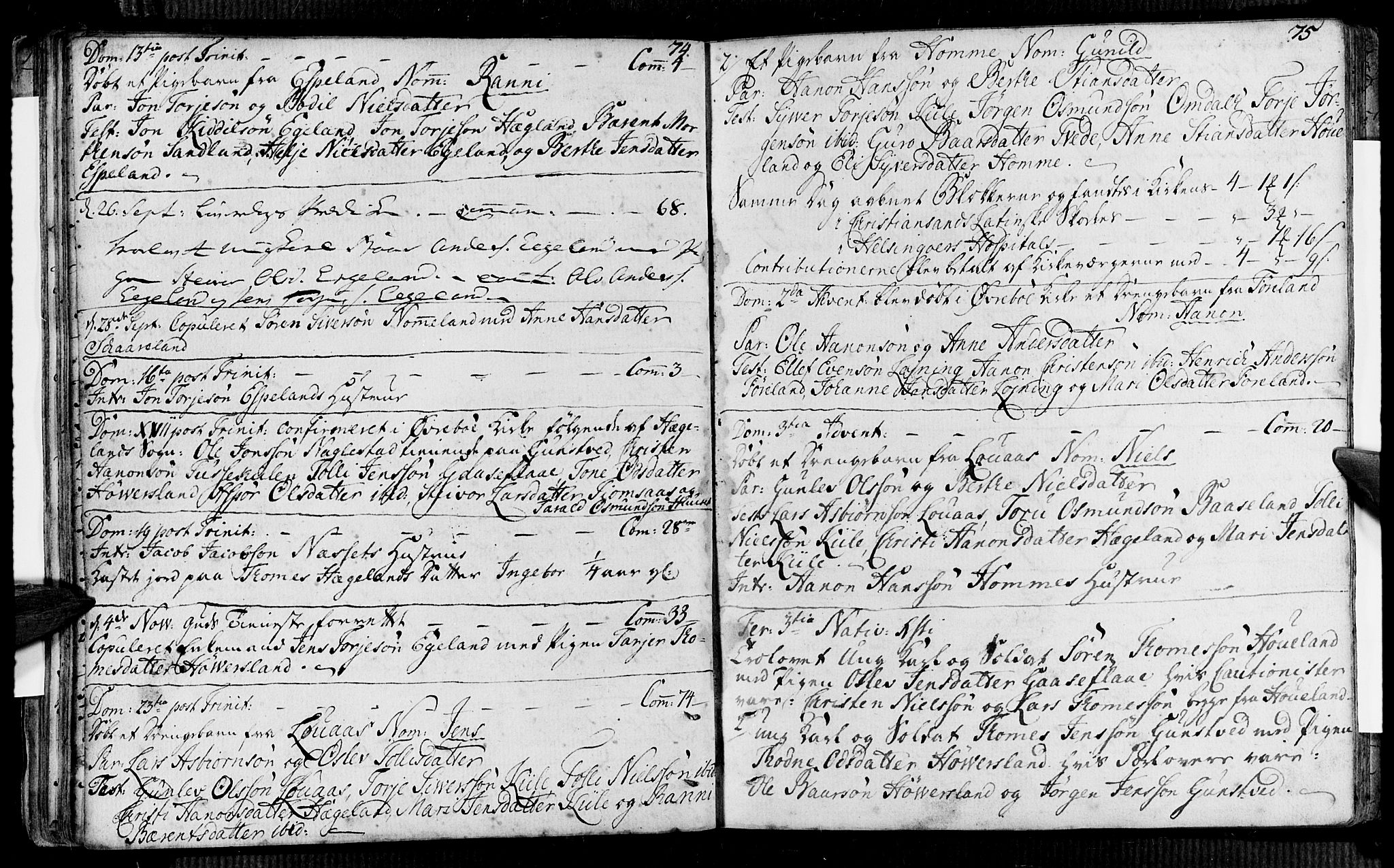 Vennesla sokneprestkontor, AV/SAK-1111-0045/Fa/Faa/L0001: Parish register (official) no. A 1, 1753-1785, p. 74-75