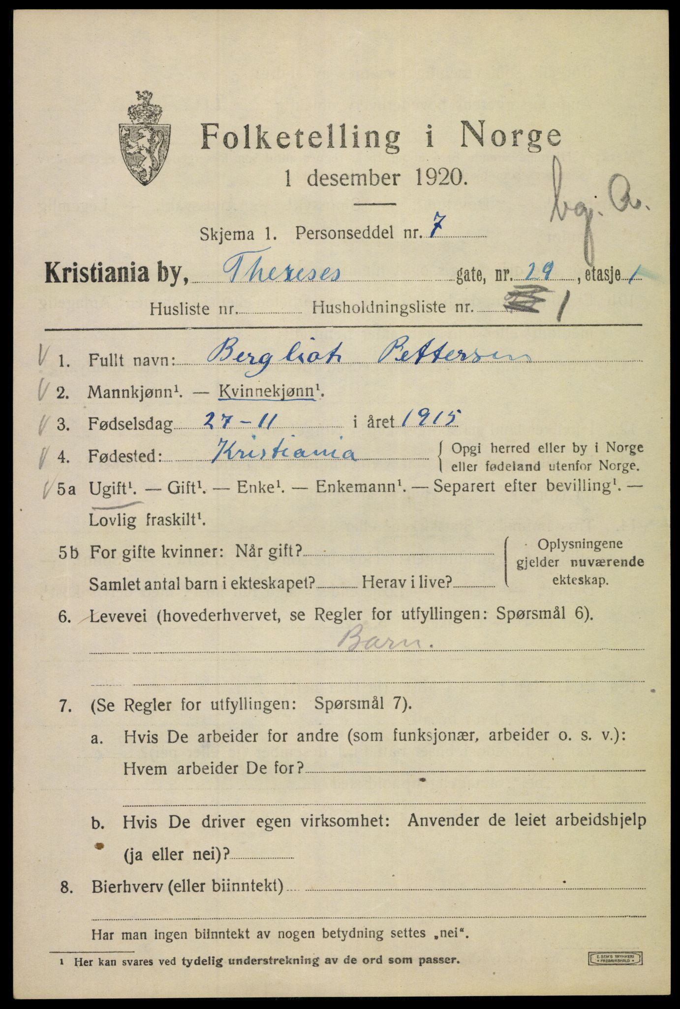 SAO, 1920 census for Kristiania, 1920, p. 569031