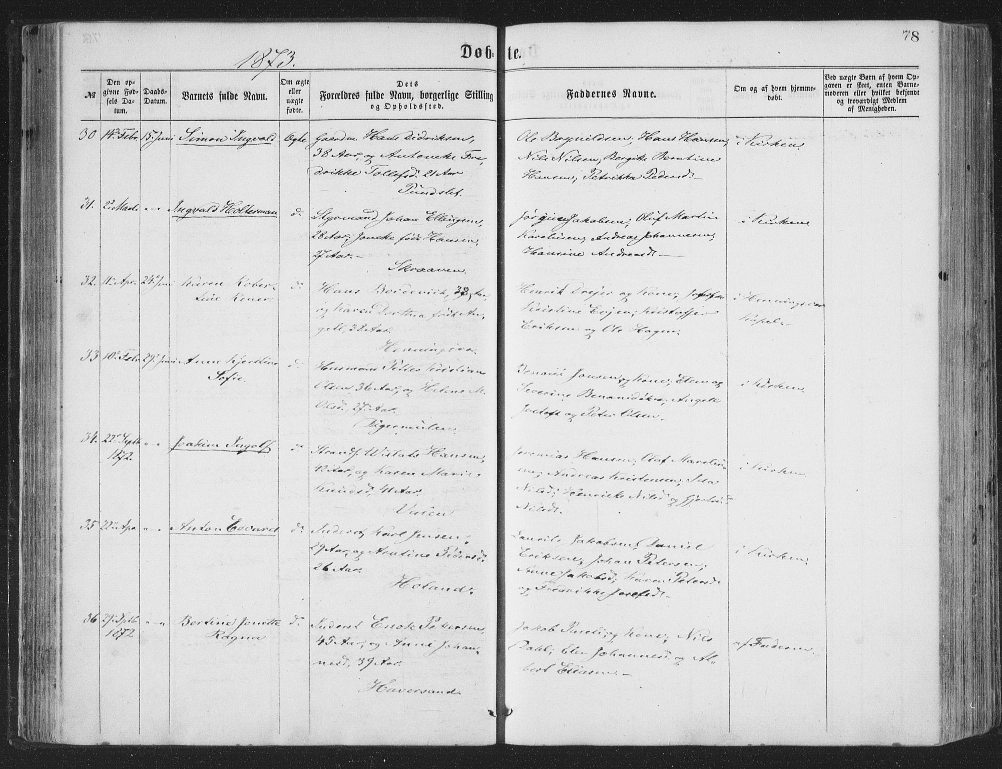 Ministerialprotokoller, klokkerbøker og fødselsregistre - Nordland, AV/SAT-A-1459/874/L1057: Parish register (official) no. 874A01, 1866-1877, p. 78