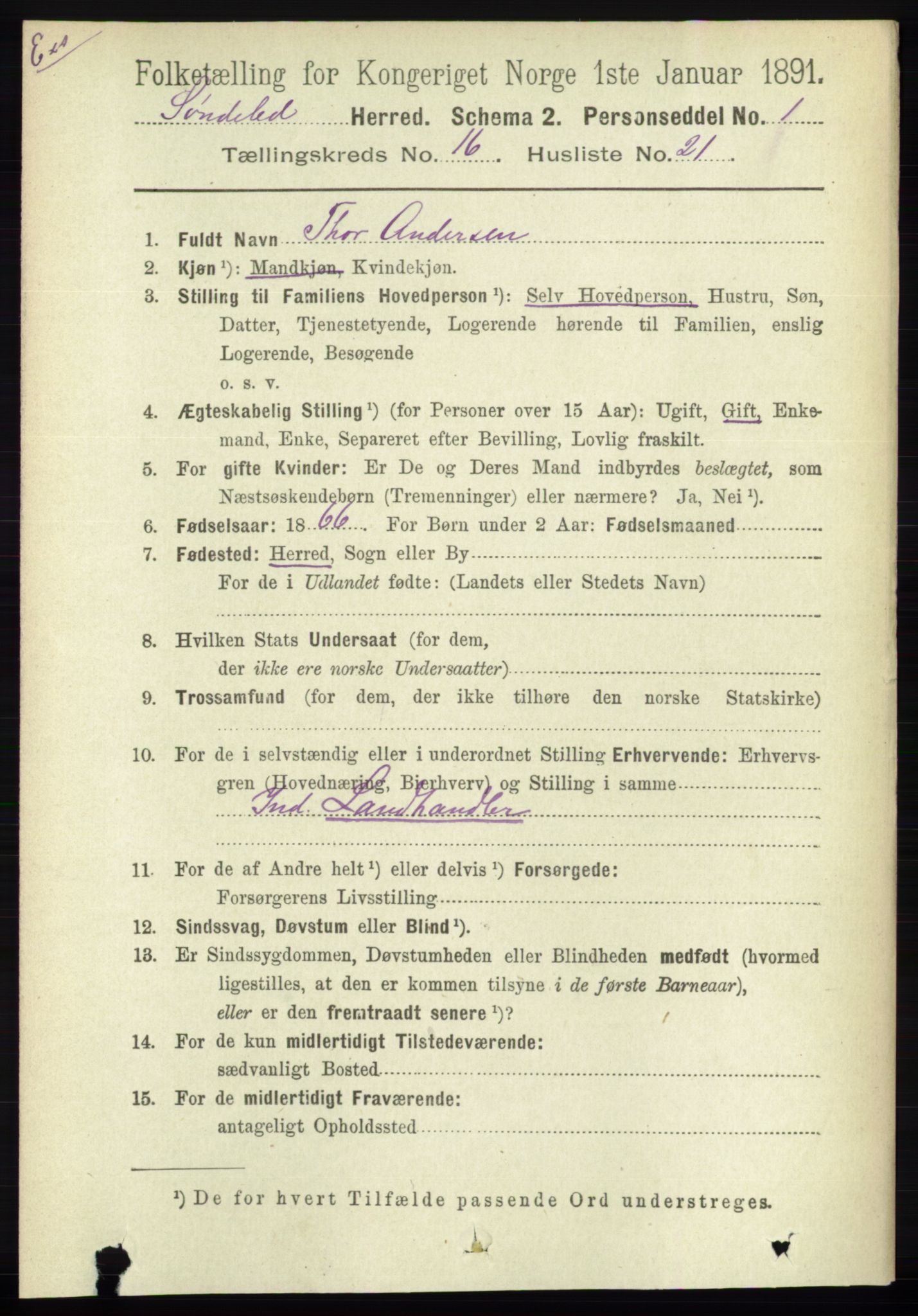 RA, Census 1891 for Nedenes amt: Gjenparter av personsedler for beslektede ektefeller, menn, 1891, p. 171