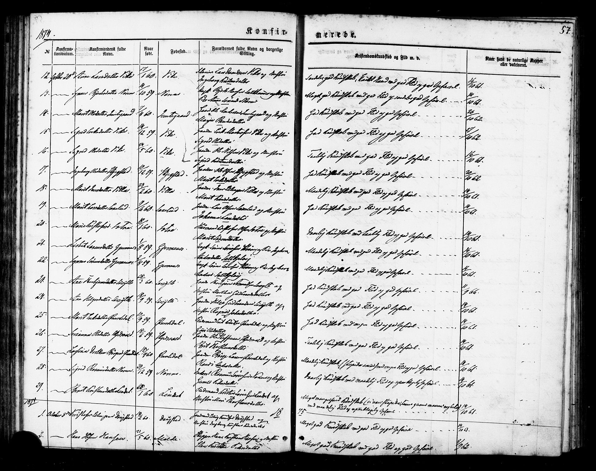 Ministerialprotokoller, klokkerbøker og fødselsregistre - Møre og Romsdal, AV/SAT-A-1454/541/L0545: Parish register (official) no. 541A02, 1872-1886, p. 57