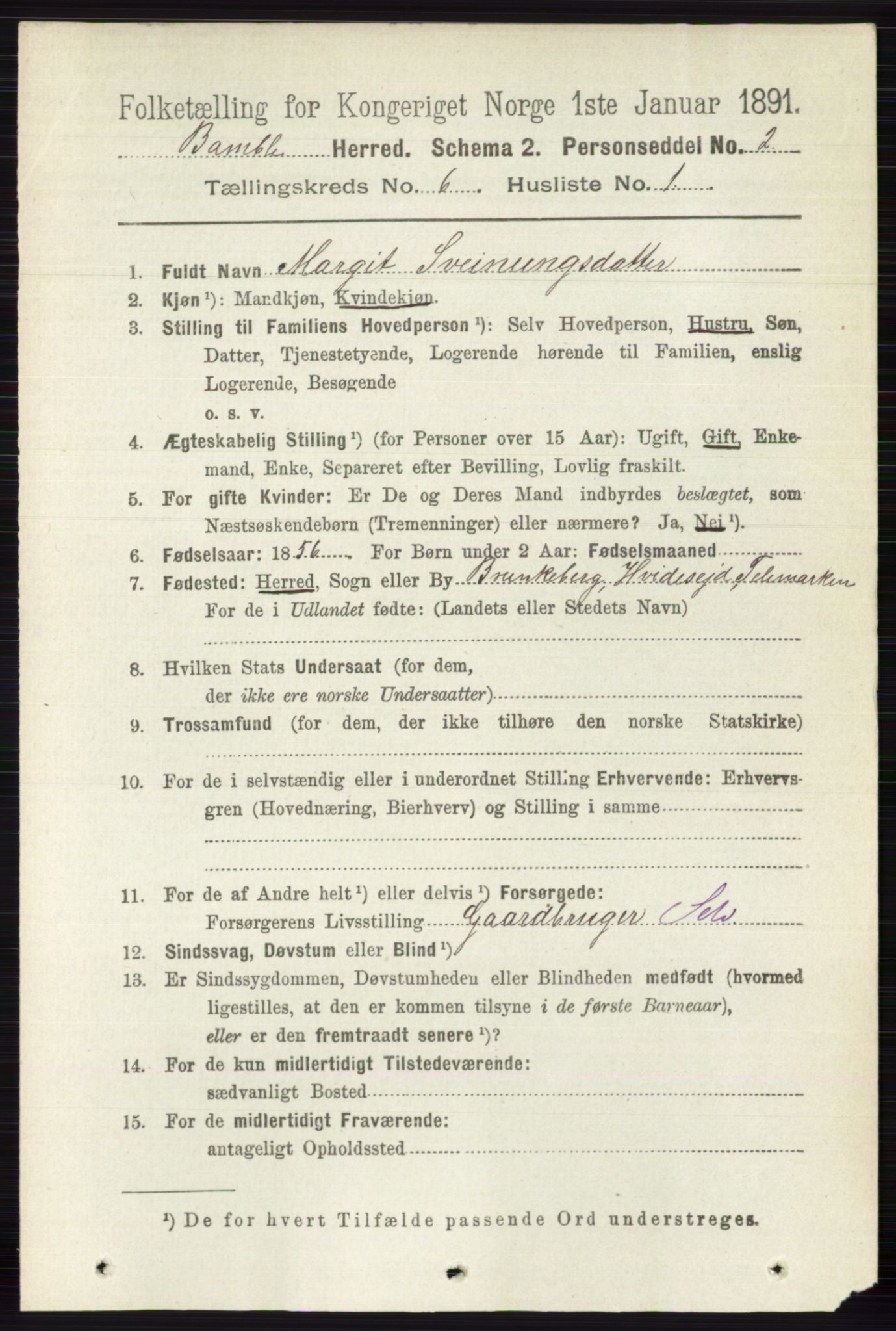 RA, 1891 census for 0814 Bamble, 1891, p. 2695