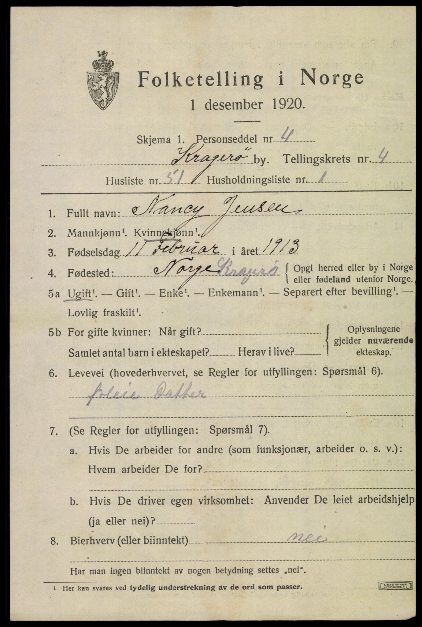 SAKO, 1920 census for Kragerø, 1920, p. 8223