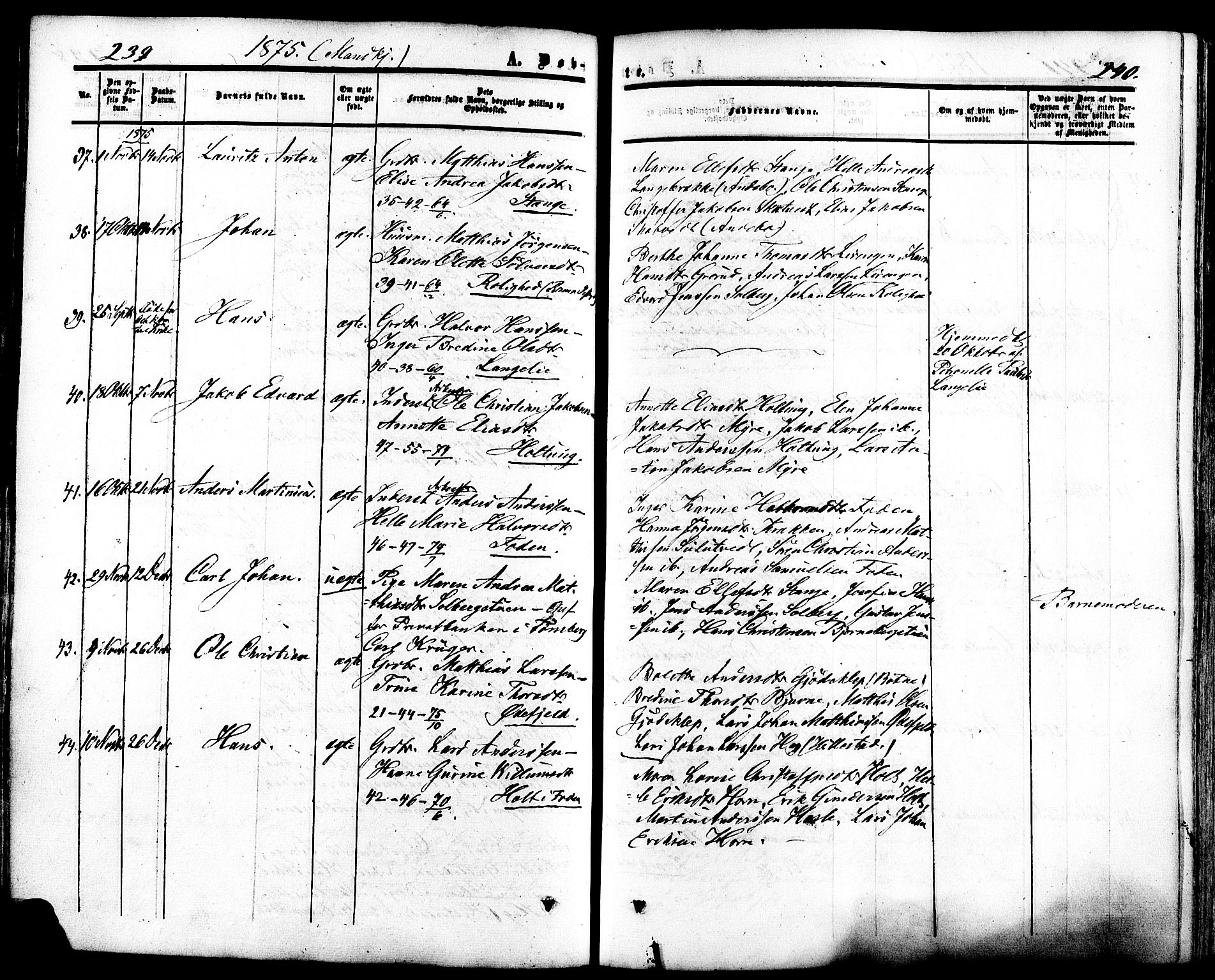 Ramnes kirkebøker, AV/SAKO-A-314/F/Fa/L0006: Parish register (official) no. I 6, 1862-1877, p. 239-240