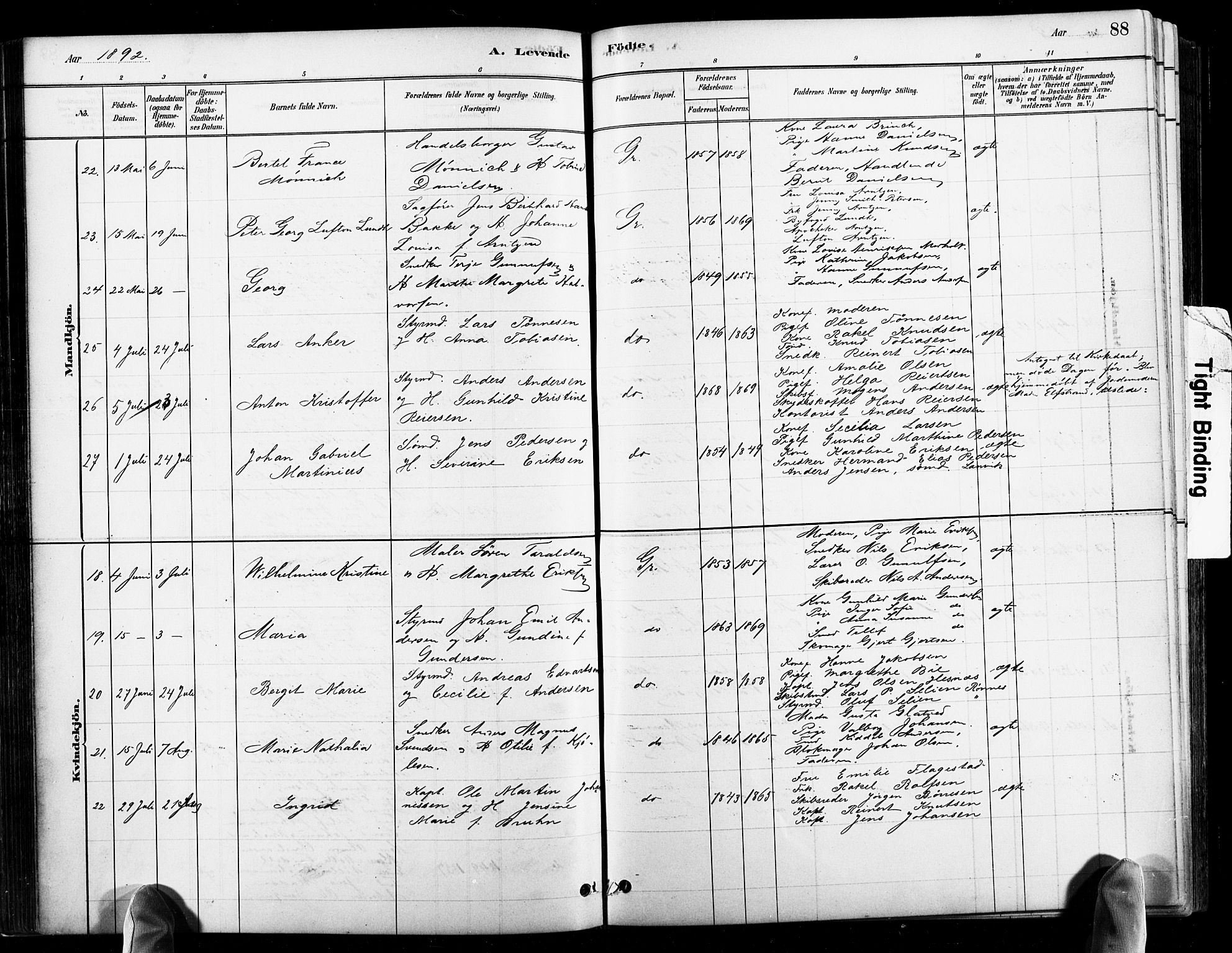 Grimstad sokneprestkontor, AV/SAK-1111-0017/F/Fb/L0001: Parish register (copy) no. B 1, 1881-1922, p. 88