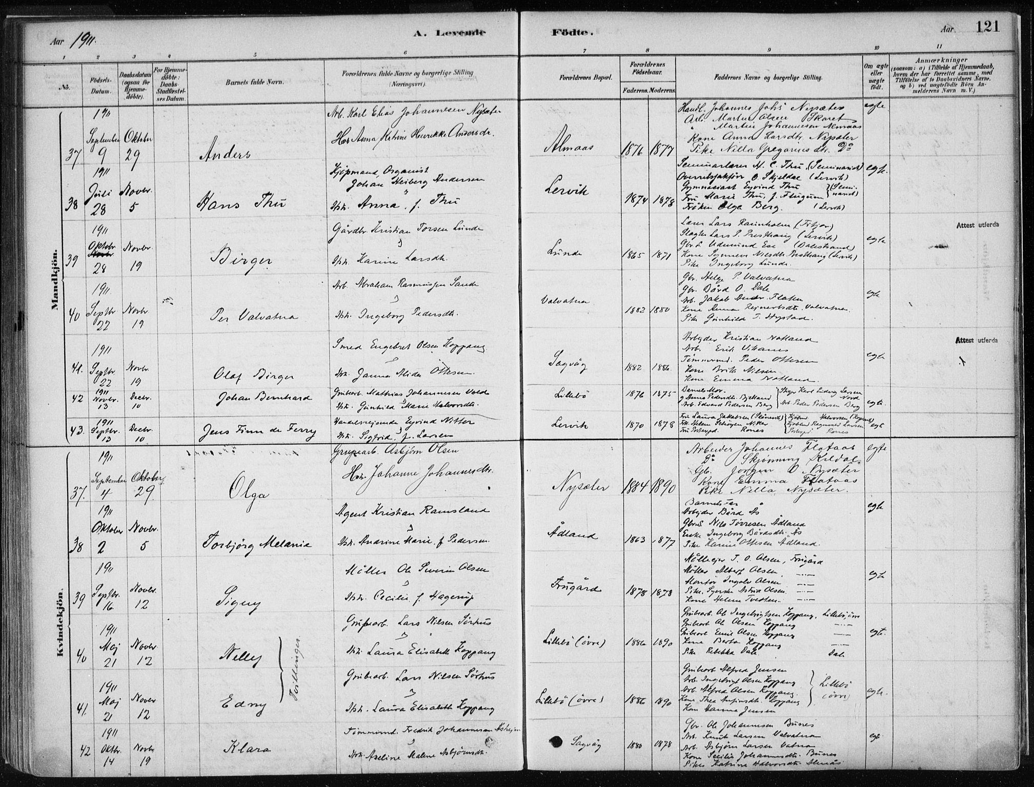 Stord sokneprestembete, AV/SAB-A-78201/H/Haa: Parish register (official) no. B 2, 1878-1913, p. 121