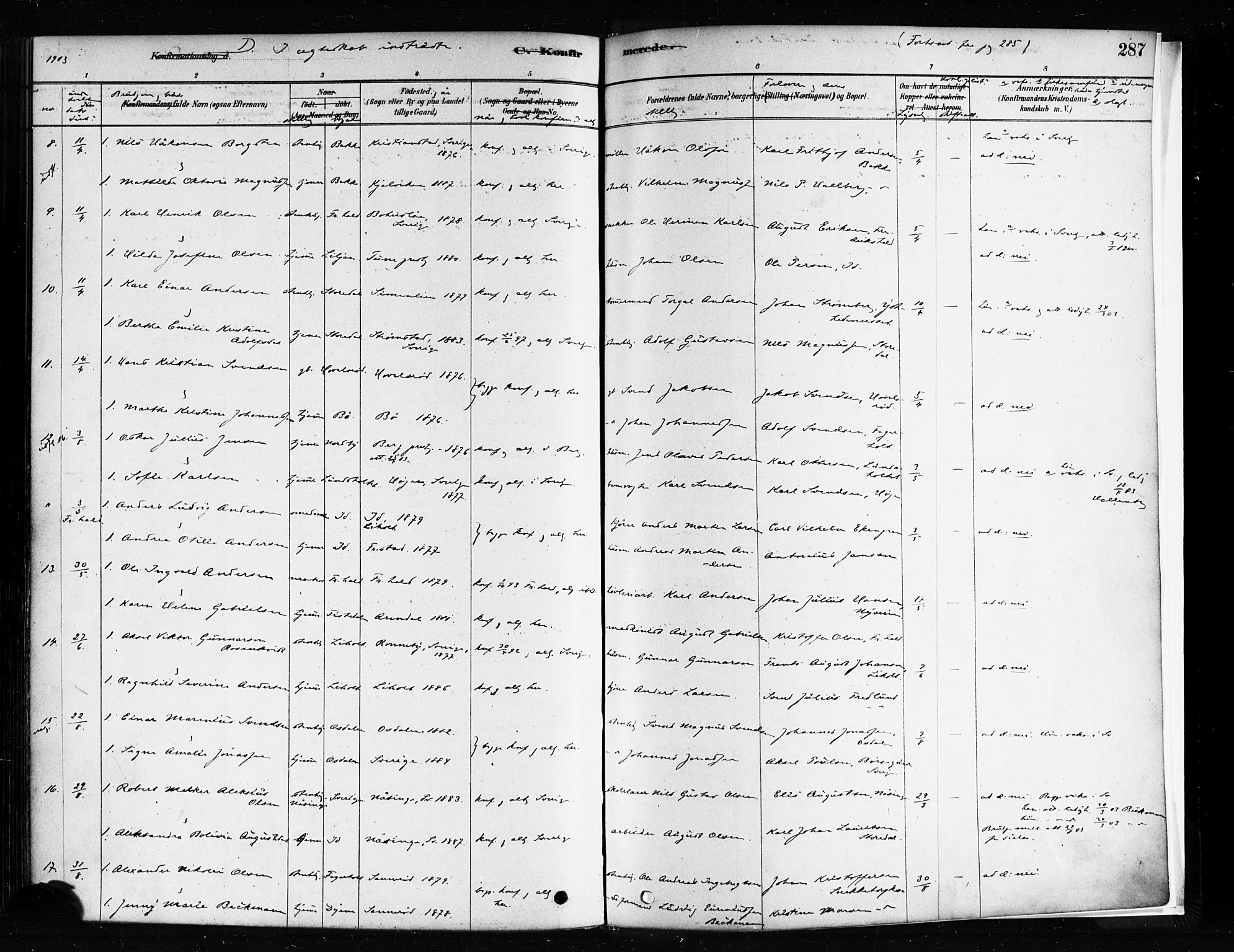 Idd prestekontor Kirkebøker, AV/SAO-A-10911/F/Fc/L0006a: Parish register (official) no. III 6A, 1878-1903, p. 287