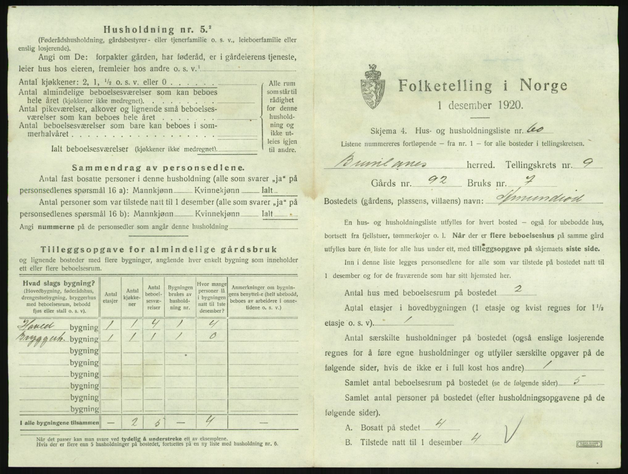 SAKO, 1920 census for Brunlanes, 1920, p. 1199