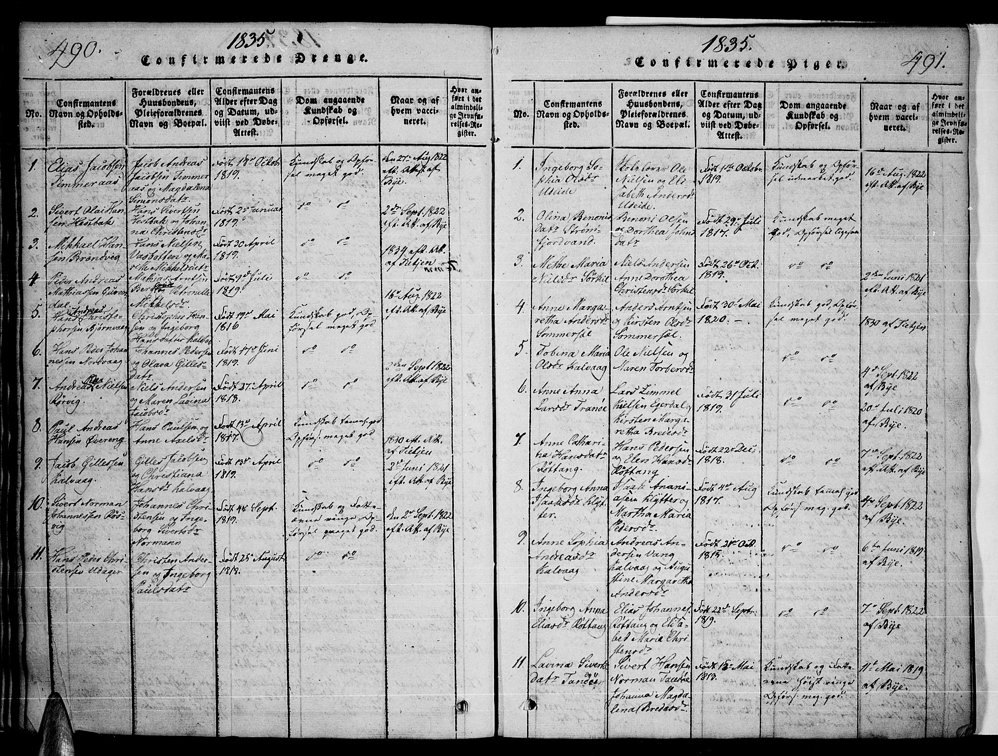 Ministerialprotokoller, klokkerbøker og fødselsregistre - Nordland, AV/SAT-A-1459/859/L0842: Parish register (official) no. 859A02, 1821-1839, p. 490-491