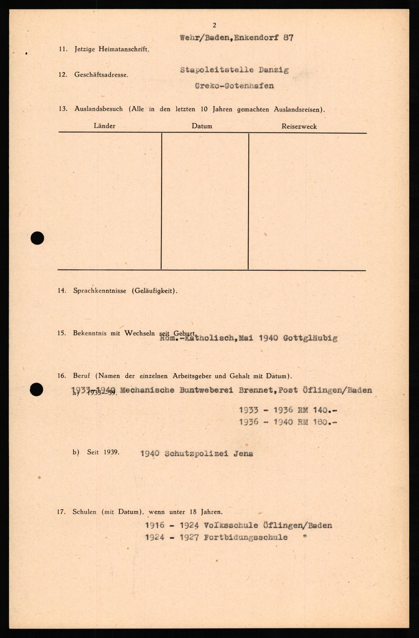 Forsvaret, Forsvarets overkommando II, RA/RAFA-3915/D/Db/L0029: CI Questionaires. Tyske okkupasjonsstyrker i Norge. Tyskere., 1945-1946, p. 134