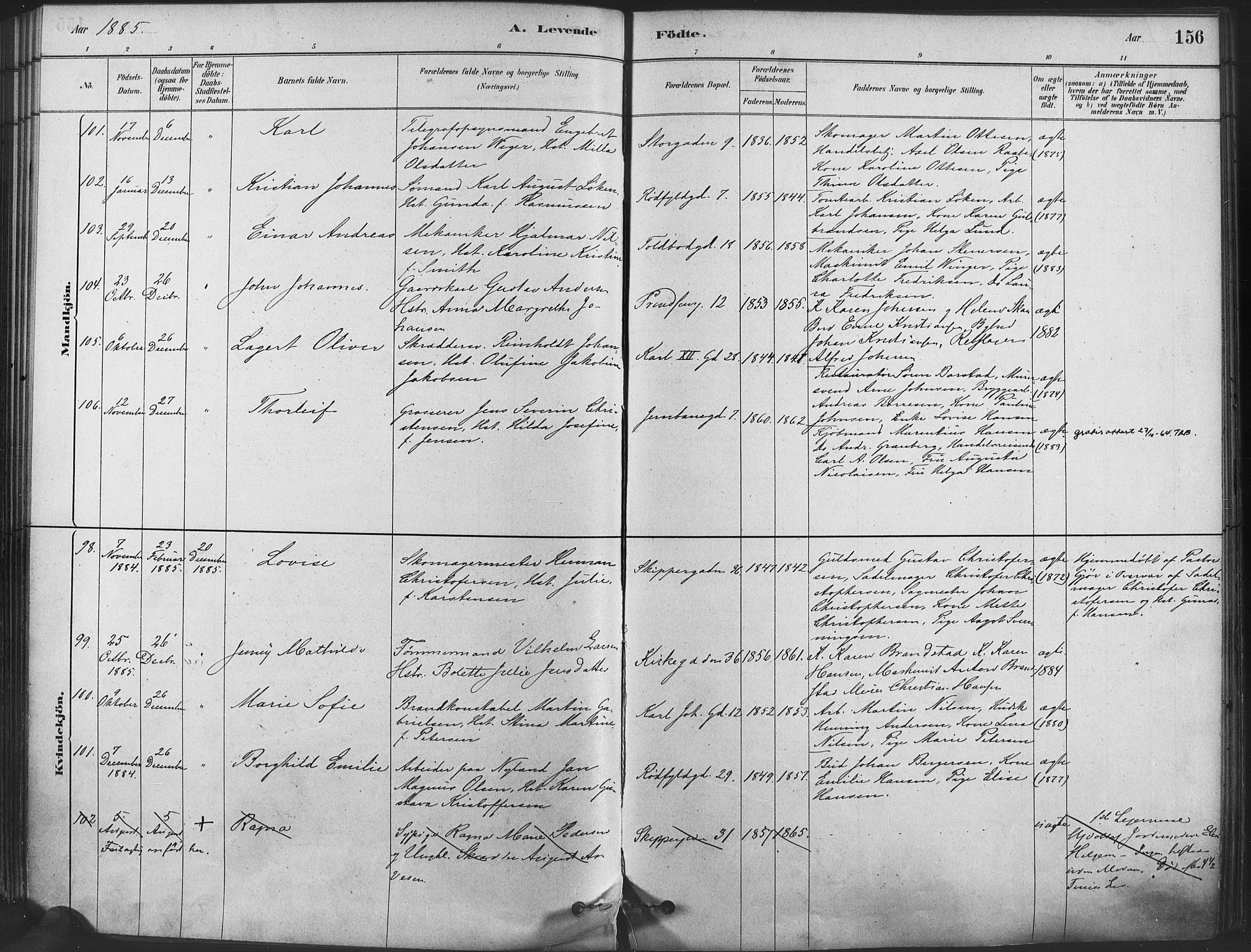 Oslo domkirke Kirkebøker, SAO/A-10752/F/Fa/L0029: Parish register (official) no. 29, 1879-1892, p. 156